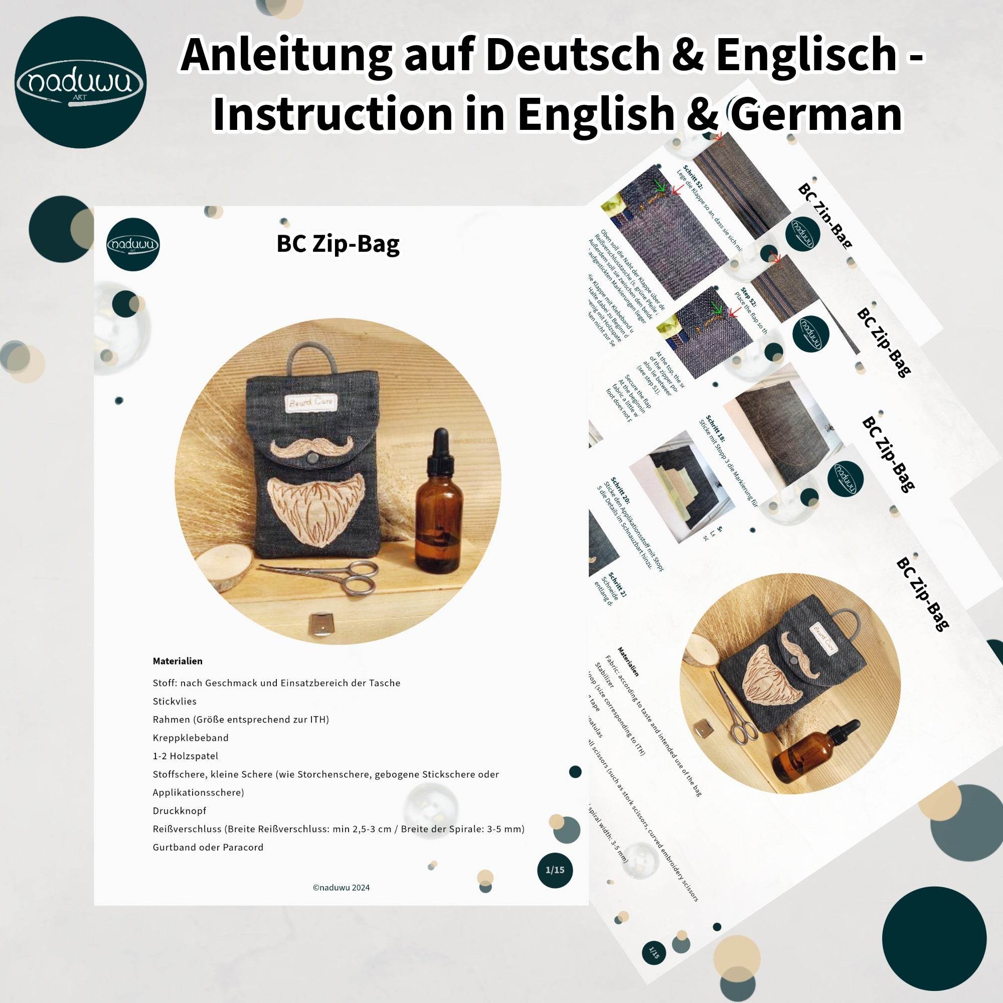 Stickdatei Beard Care Bag “BC” Set, ITH Tasche in 5 Größen - Sewando