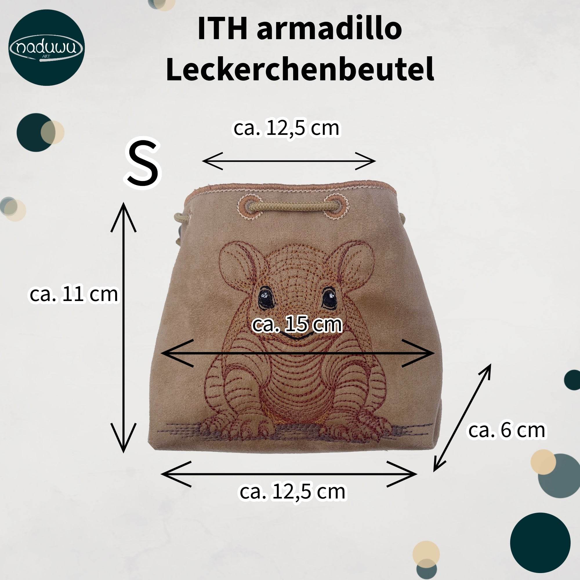Stickdatei Leckerchenbeutel 13x18, ITH Futterbeutel armadillo mit und ohne Motiv - Sewando