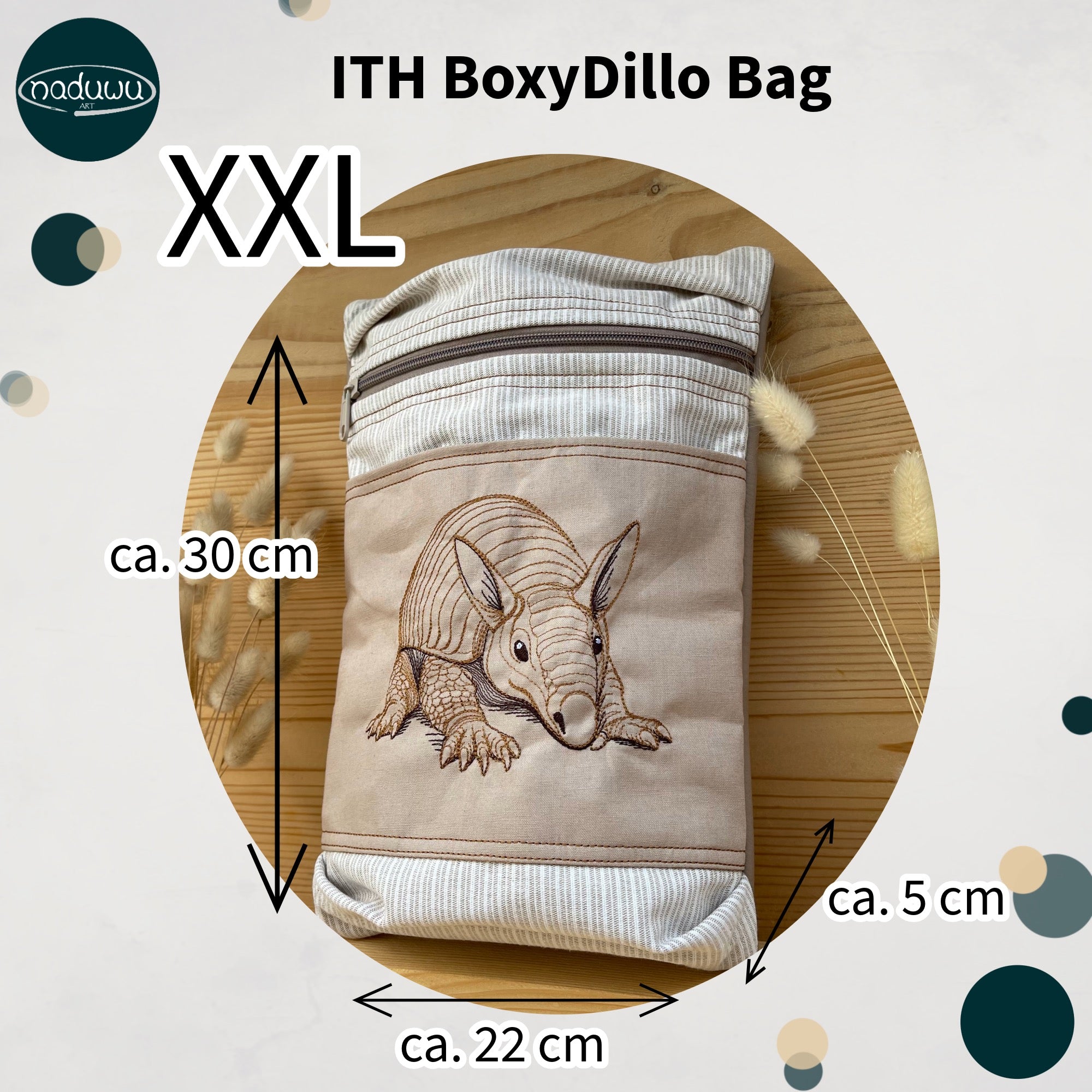Stickdatei BoxyDillo Bag 24x30, ITH Tasche mit Reißverschluss - Sewando