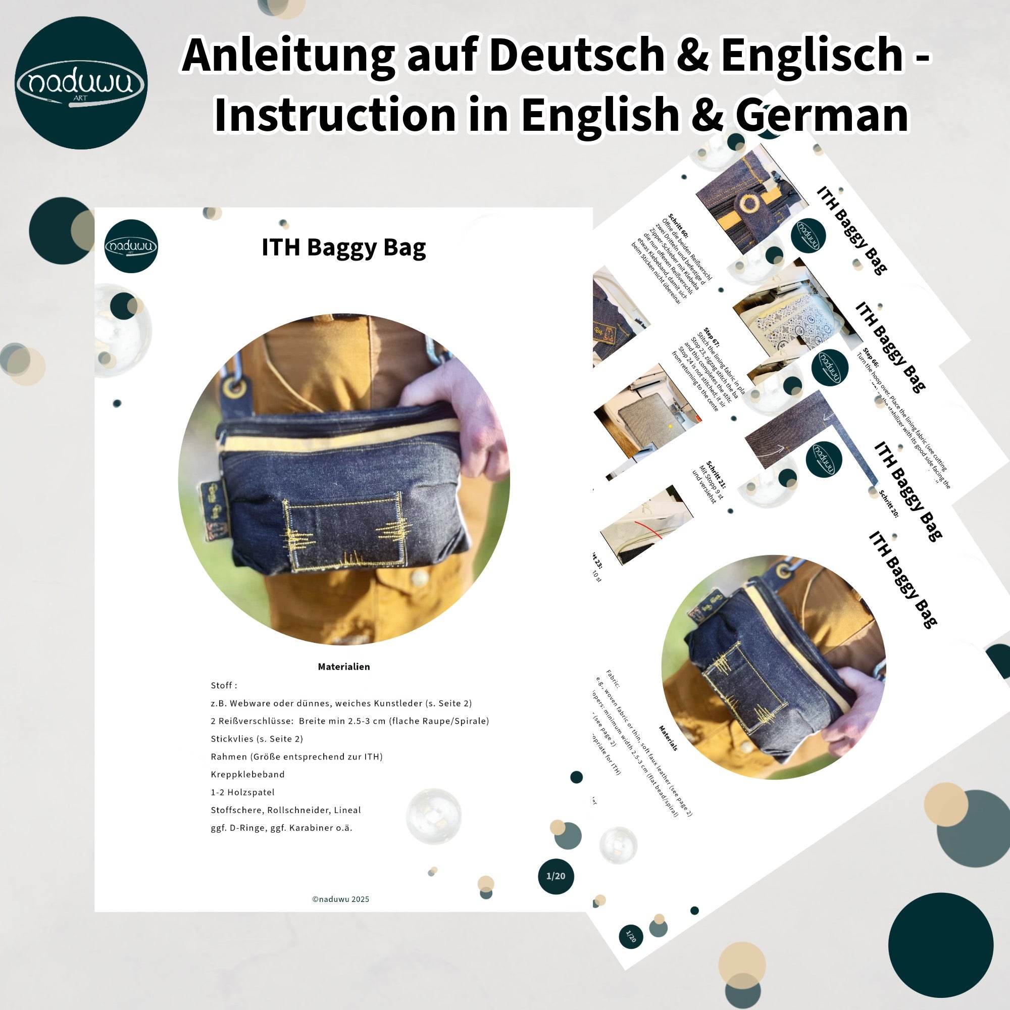 Stickdatei Baggy Bag 24x36, ITH Tasche mit 2 Reißverschlüssen - Sewando
