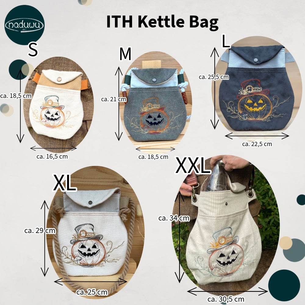 Stickdatei Kettle Bag Set mit 5 Größen, ITH Stickdatei Tasche - Sewando