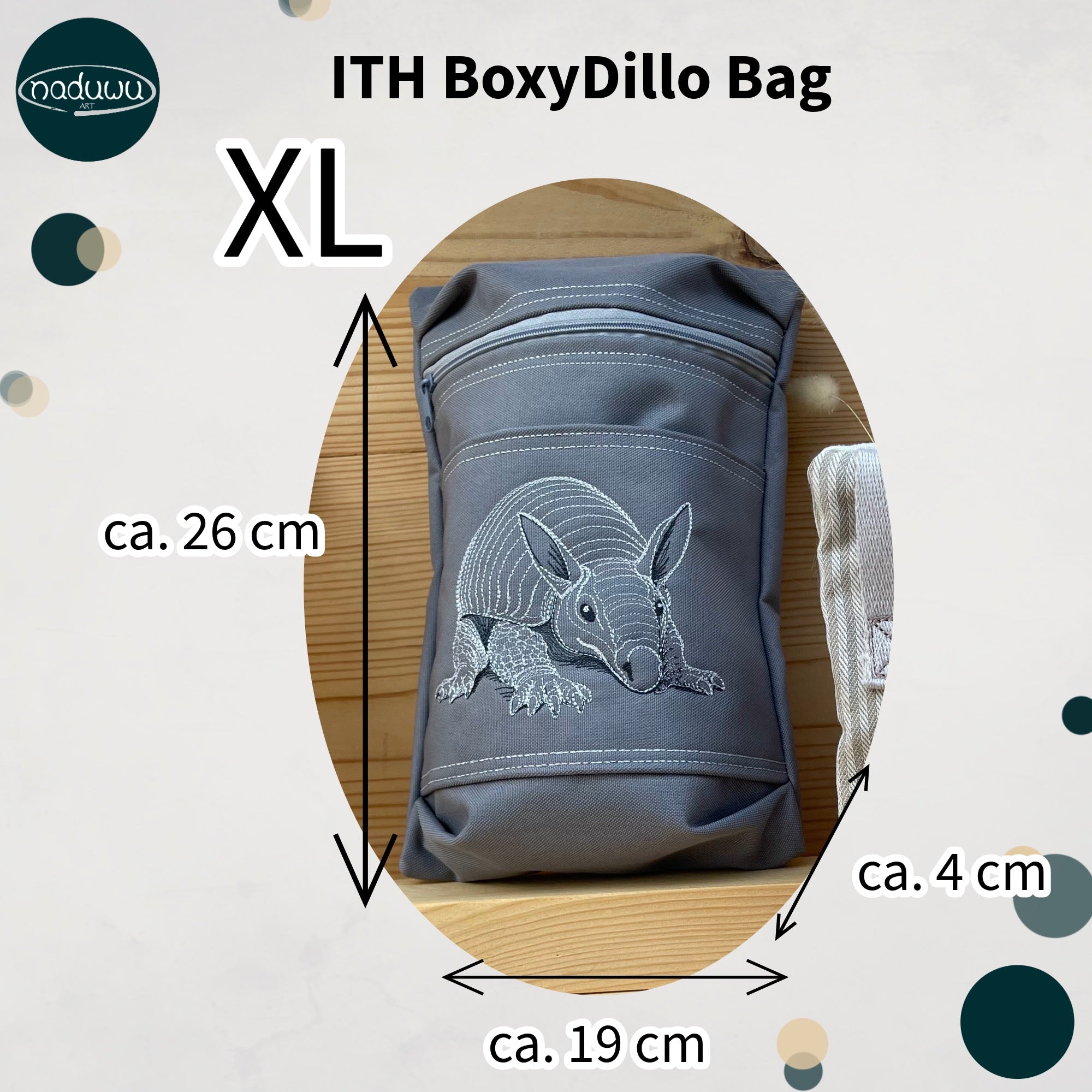Stickdatei BoxyDillo Bag 20x28, ITH Tasche mit Reißverschluss - Sewando
