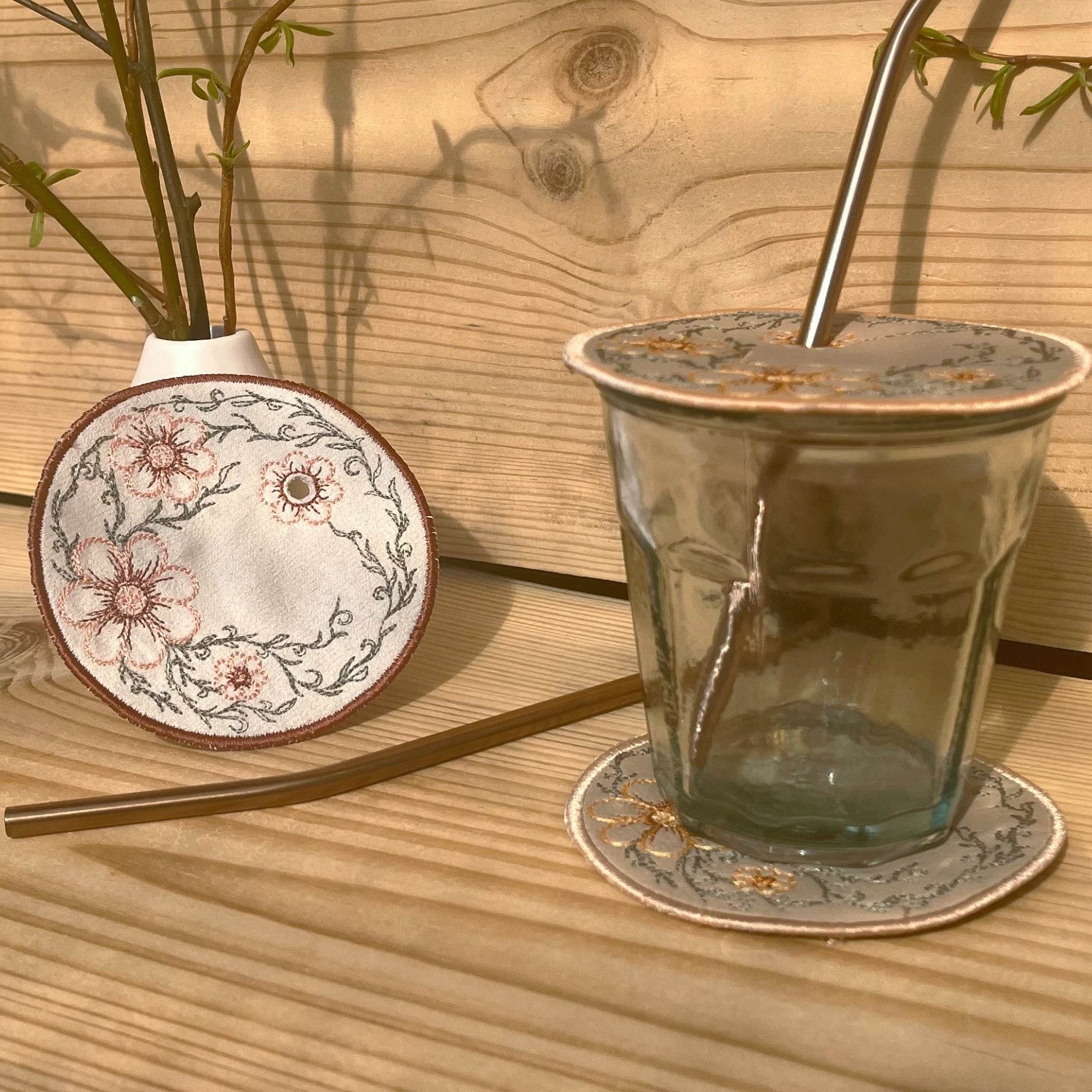 ITH Stickdatei Blumen Mug Rug Set 10x10 mit Sumsenschutz - Sewando