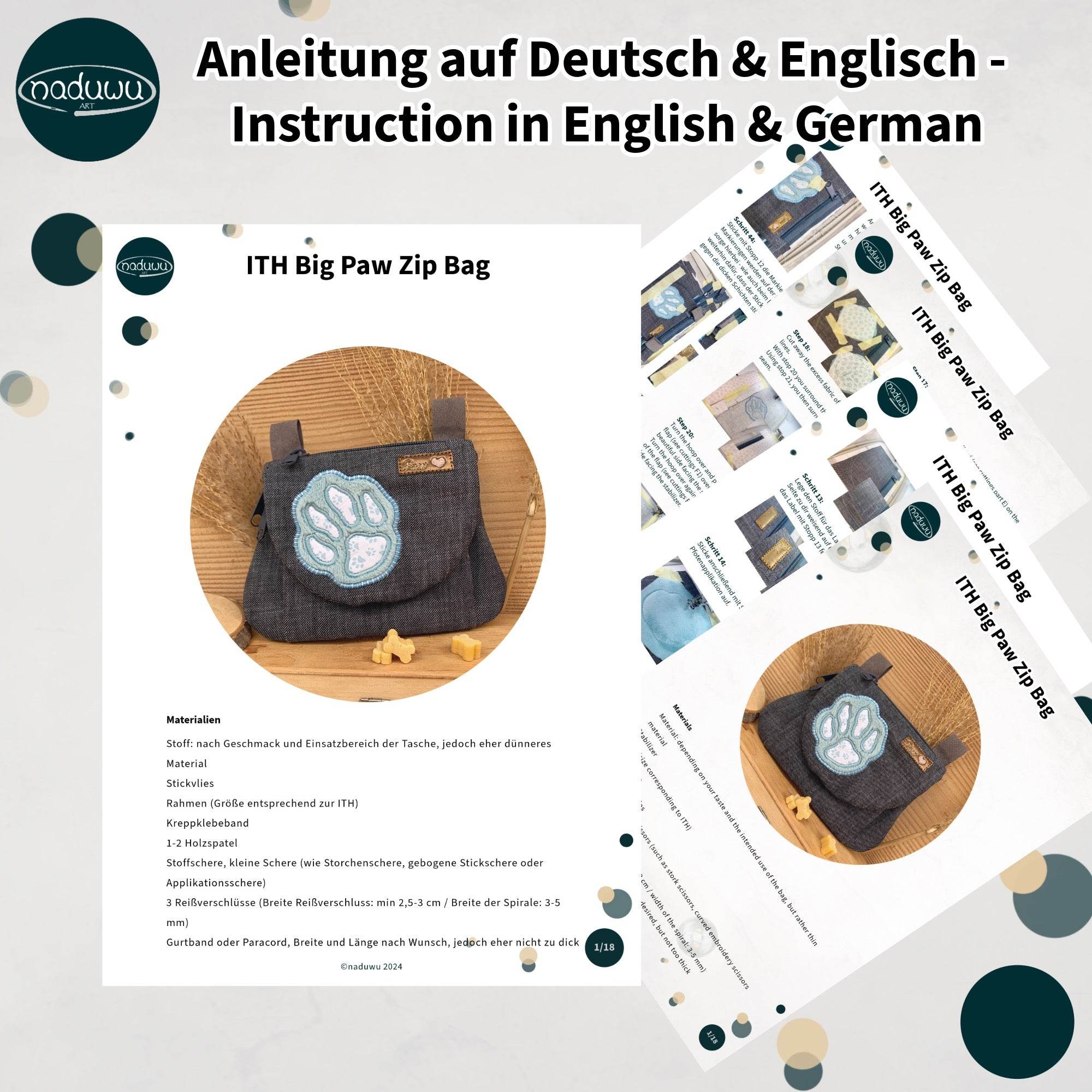 Stickdatei Tasche Big Paw Set, In The Hoop Bag in 5 Größen - Sewando
