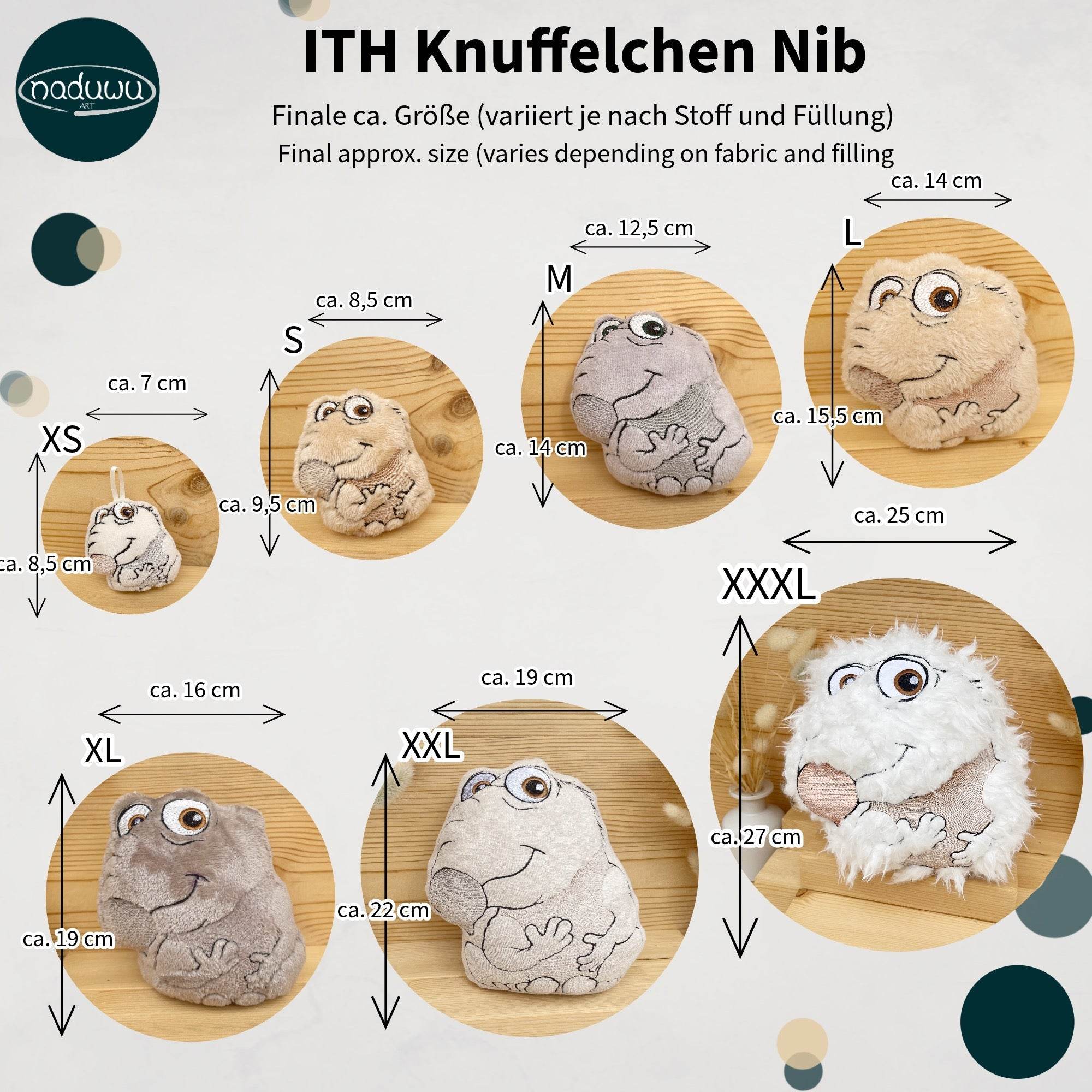 Stickdatei Knuffelchen Nib Set mit 7 Größen, ITH Stuffie - Sewando