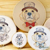 Stickdatei Hund Steampunk Set 7 Größen, Steampunkhund Scribble ab 6x7, Stickdesign Hund mit Fliege und Zylinder - Sewando