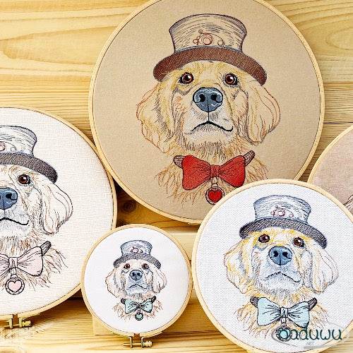 Stickdatei Hund Steampunk Set 7 Größen, Steampunkhund Scribble ab 6x7, Stickdesign Hund mit Fliege und Zylinder - Sewando