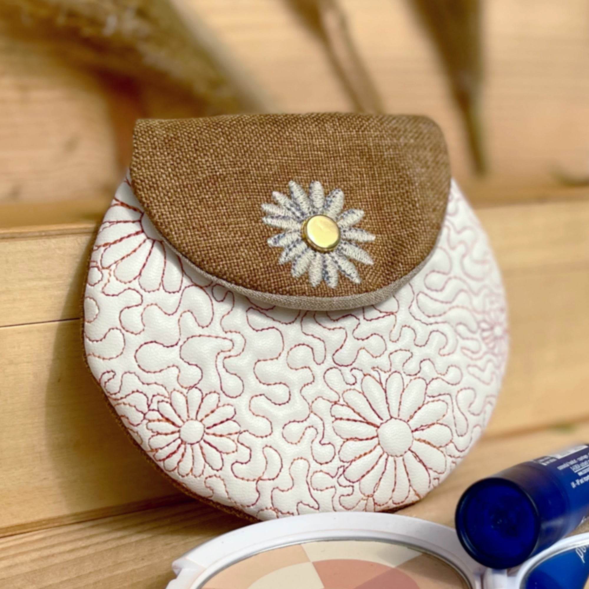 Stickdatei Tasche in 3 Größen mit Gänseblümchen, ITH runde Daisy Bag - Sewando