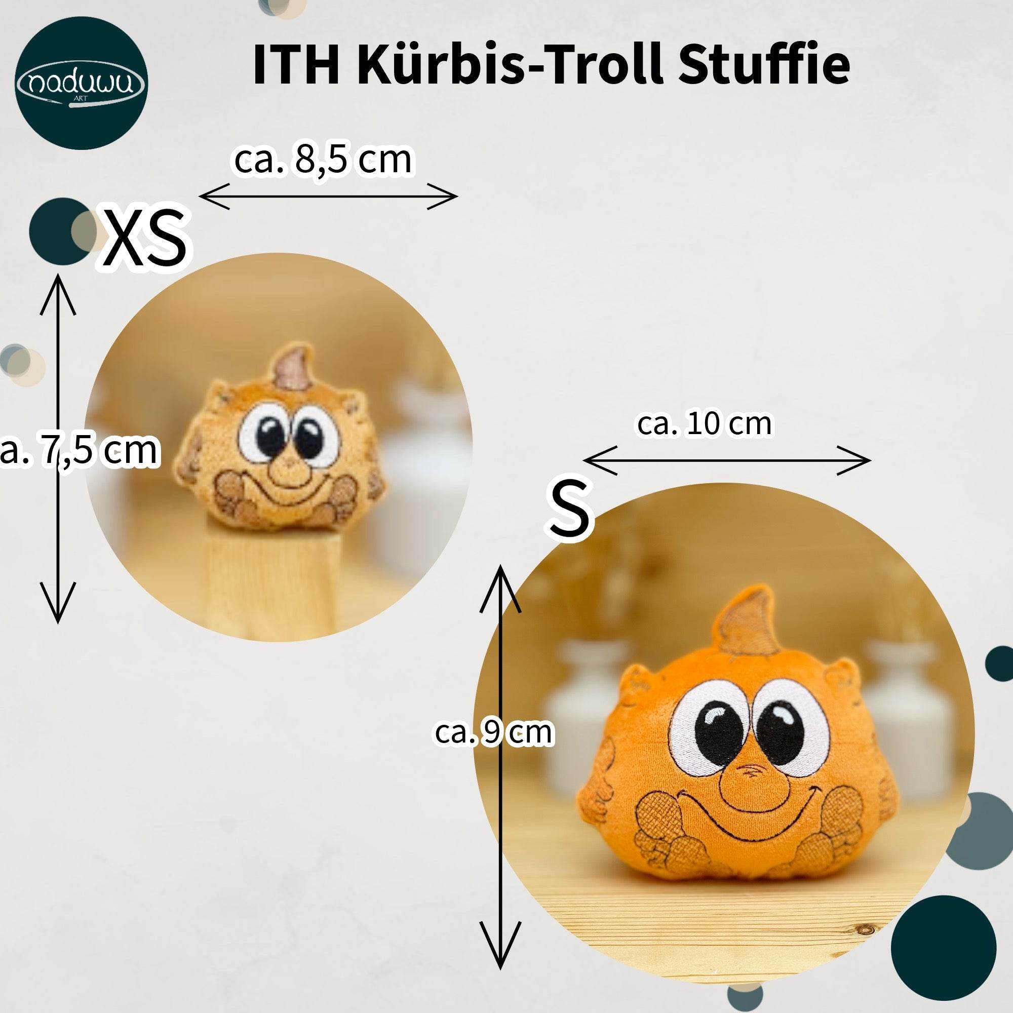 Stickdatei Kürbis-Troll Stuffie 8x8 und 10x10, ITH Kuscheltier - Sewando