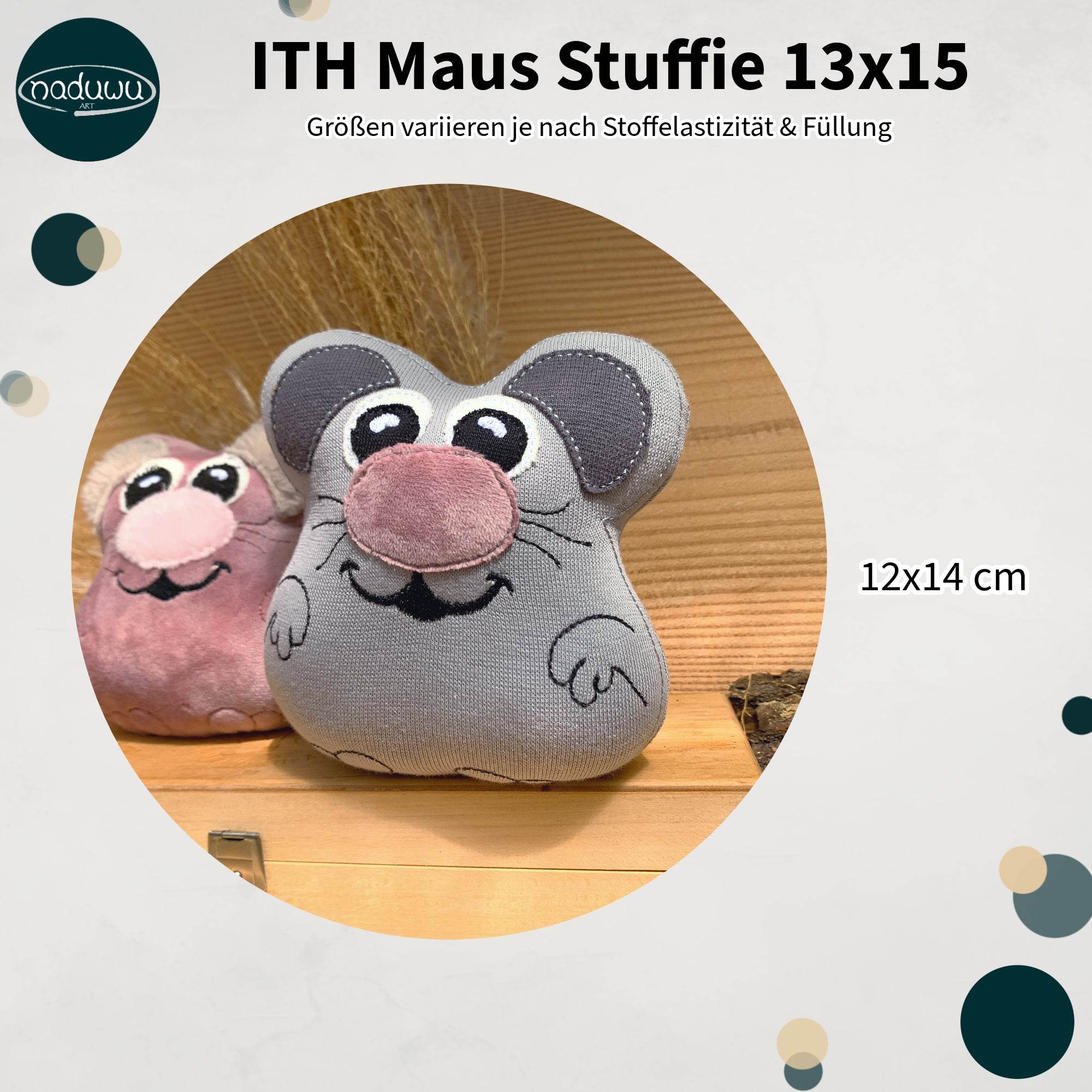 Stickdatei Maus ITH 13x15, In the hoop Kuscheltier mit Applikationen - Sewando