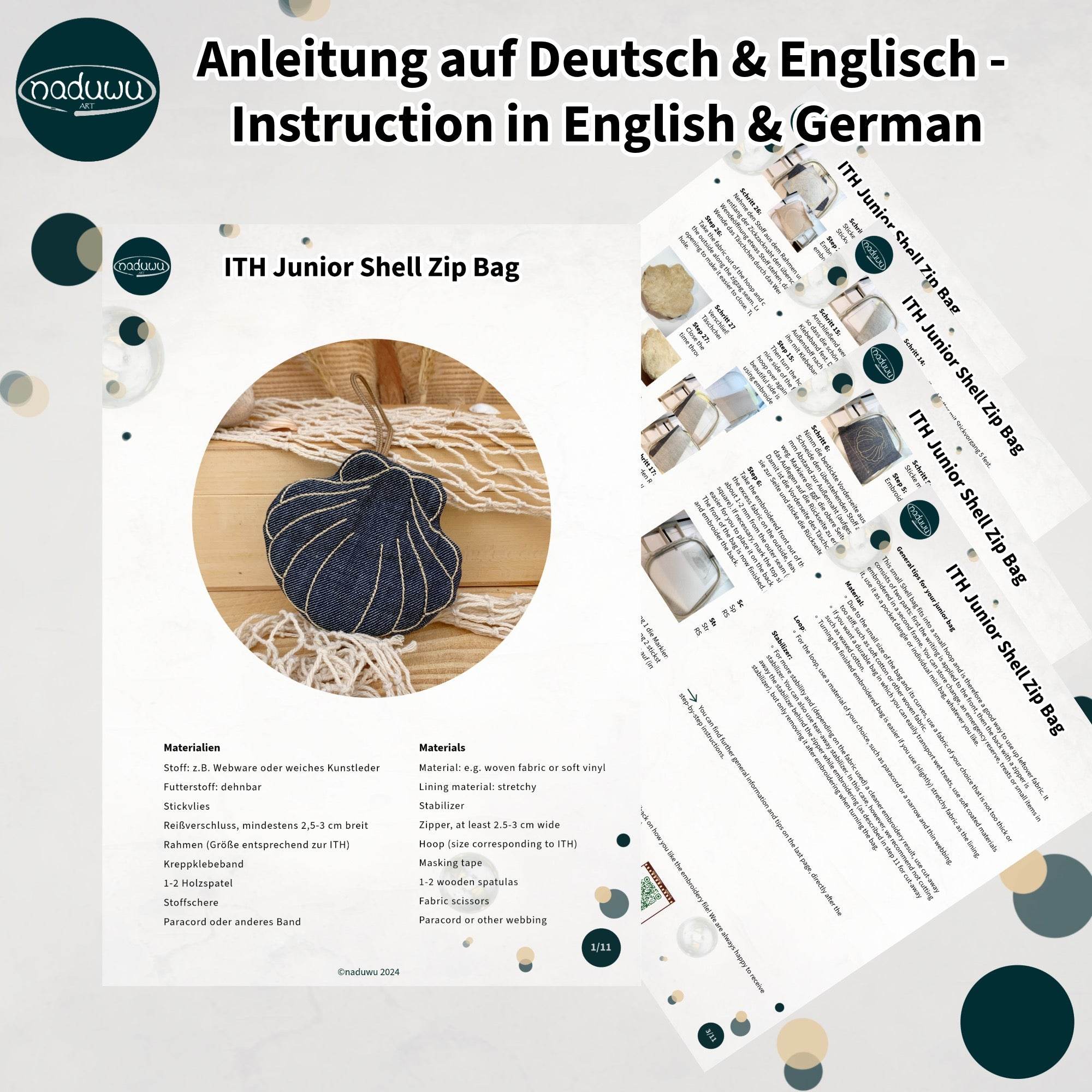 Stickdatei Muschel Tasche für 10x10 Rahmen mit Reißverschluss, In The Hoop Junior Shell Bag - Sewando