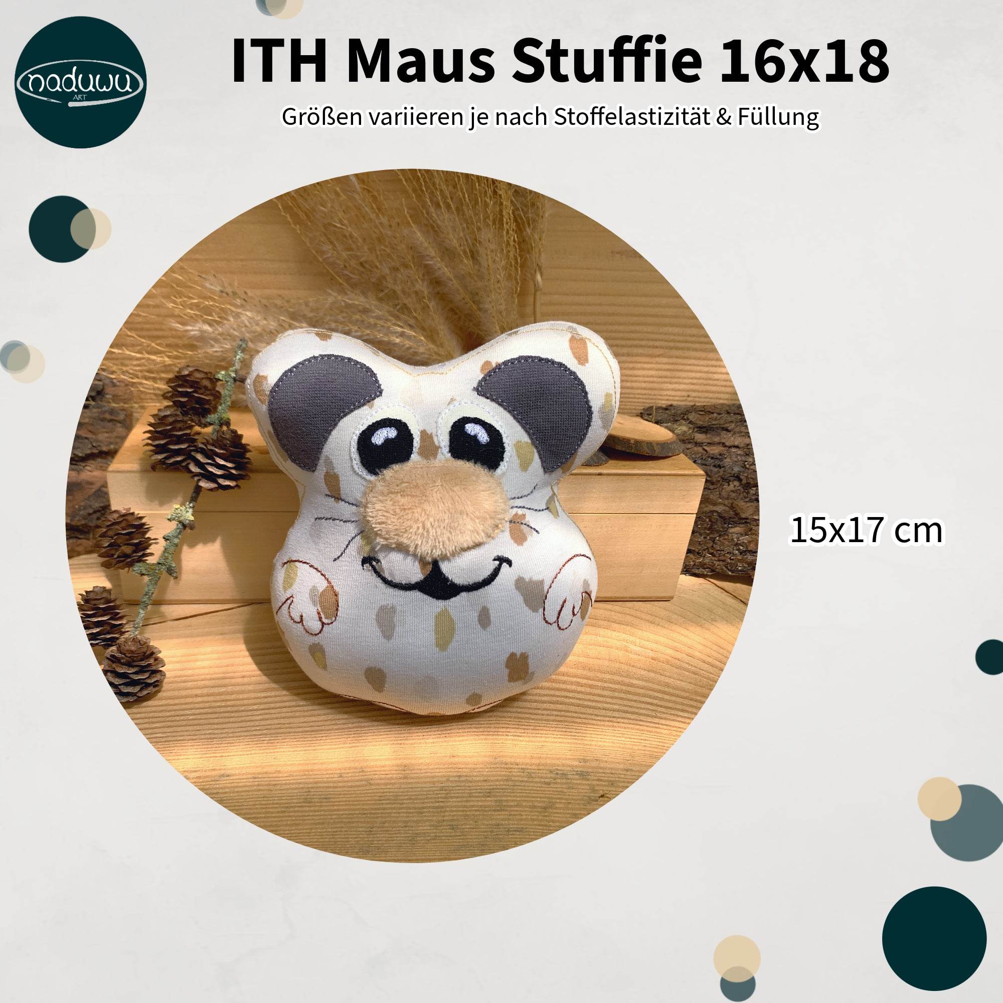 Stickdatei Maus ITH 16x18, In The Hoop Kuscheltier mit Applikationen - Sewando