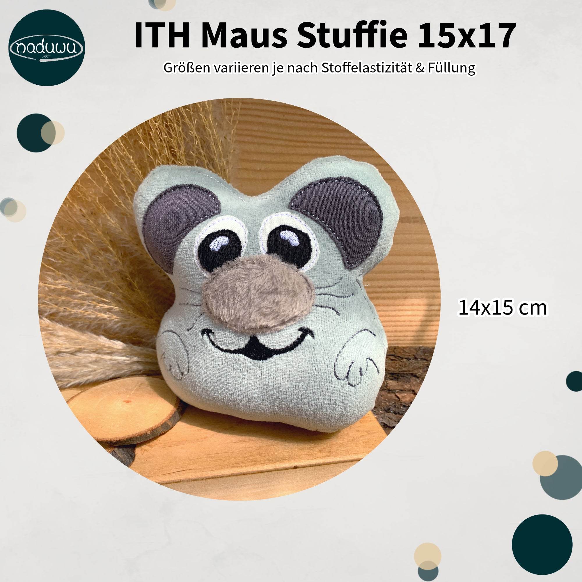 Stickdatei Maus ITH 15x17, In The Hoop Kuscheltier mit Applikationen - Sewando