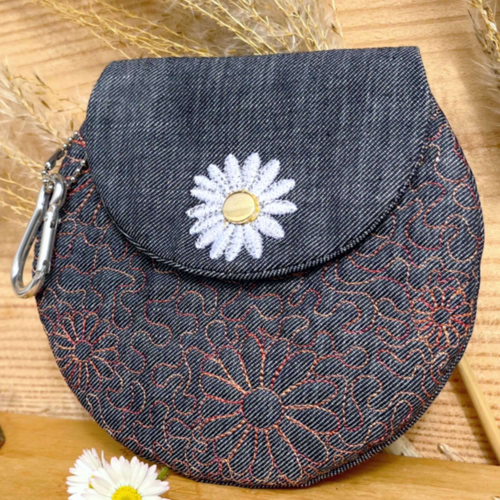 Stickdatei Tasche 15x21 mit Gänseblümchen, ITH runde Daisy Bag - Sewando