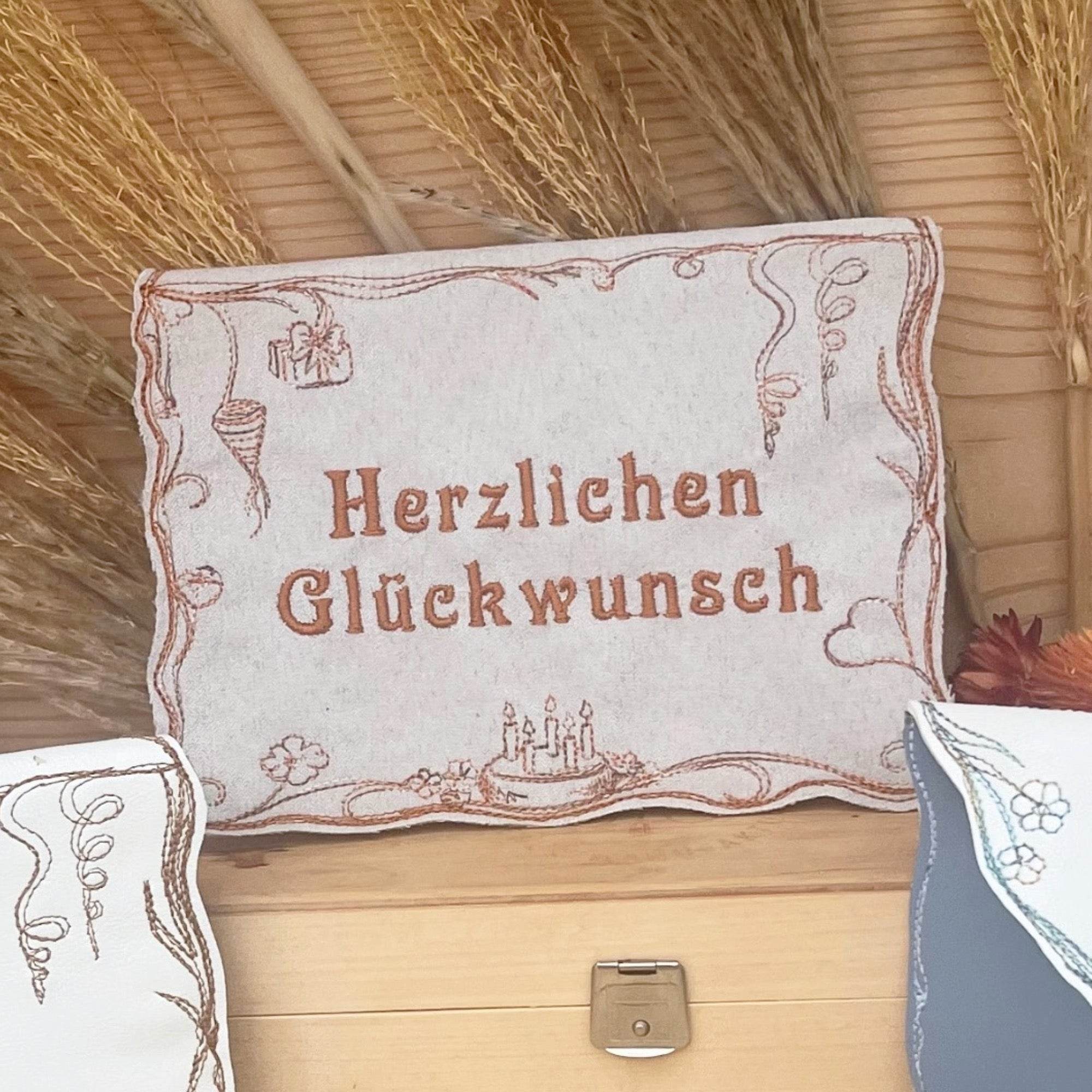 ITH Stickdatei Geschenkumschlag 16x26, In The Hoop Herzlichen Glückwunsch - Sewando