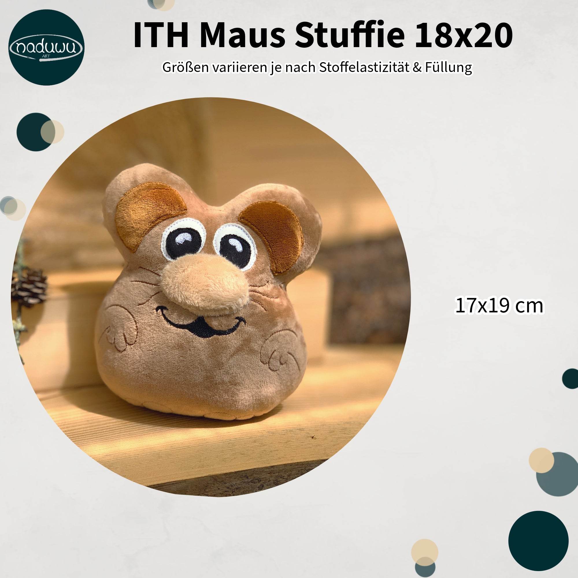 Stickdatei Maus 18x20, ITH Kuscheltier mit Applikationen - Sewando