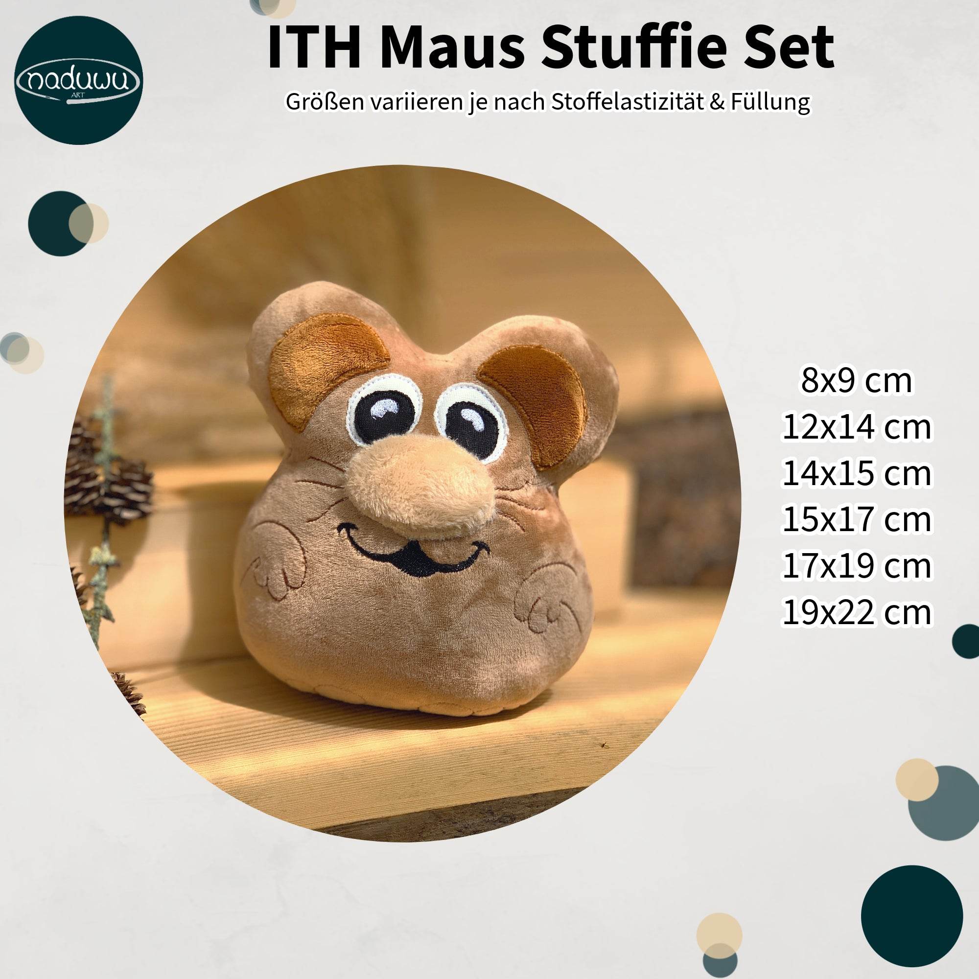 Stickdatei Maus ITH Set, In the hoop Kuscheltier in 7 Größen mit Applikationen - Sewando