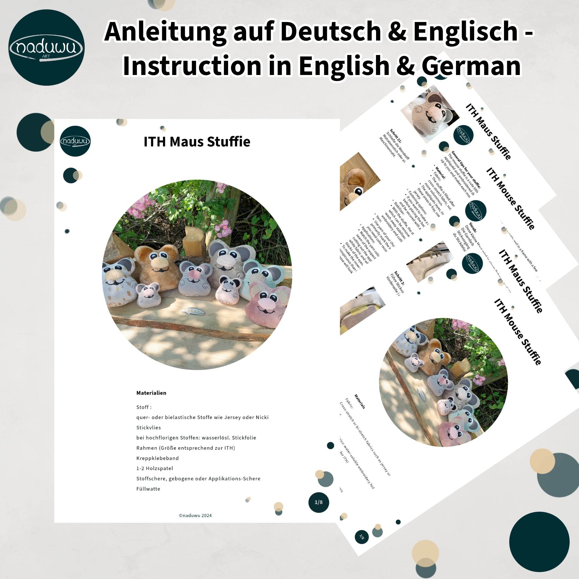 Stickdatei Maus 18x20, ITH Kuscheltier mit Applikationen - Sewando