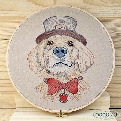 Stickdatei Hund Steampunk Set 7 Größen, Steampunkhund Scribble ab 6x7, Stickdesign Hund mit Fliege und Zylinder - Sewando