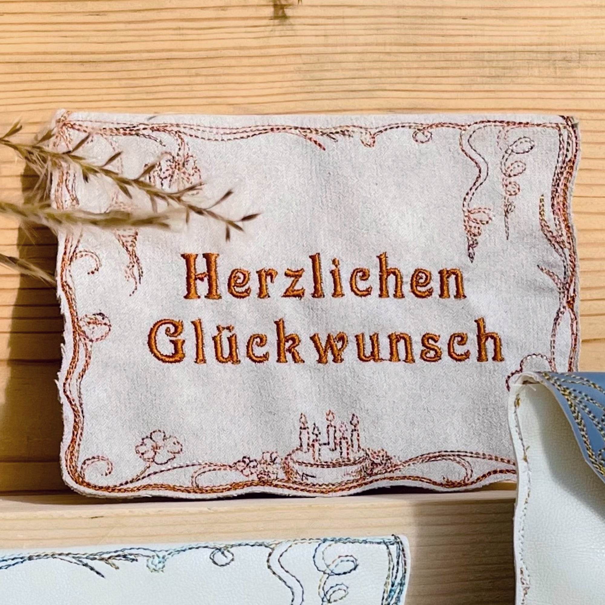 ITH Stickdatei Geschenkumschlag 16x26, In The Hoop Herzlichen Glückwunsch - Sewando
