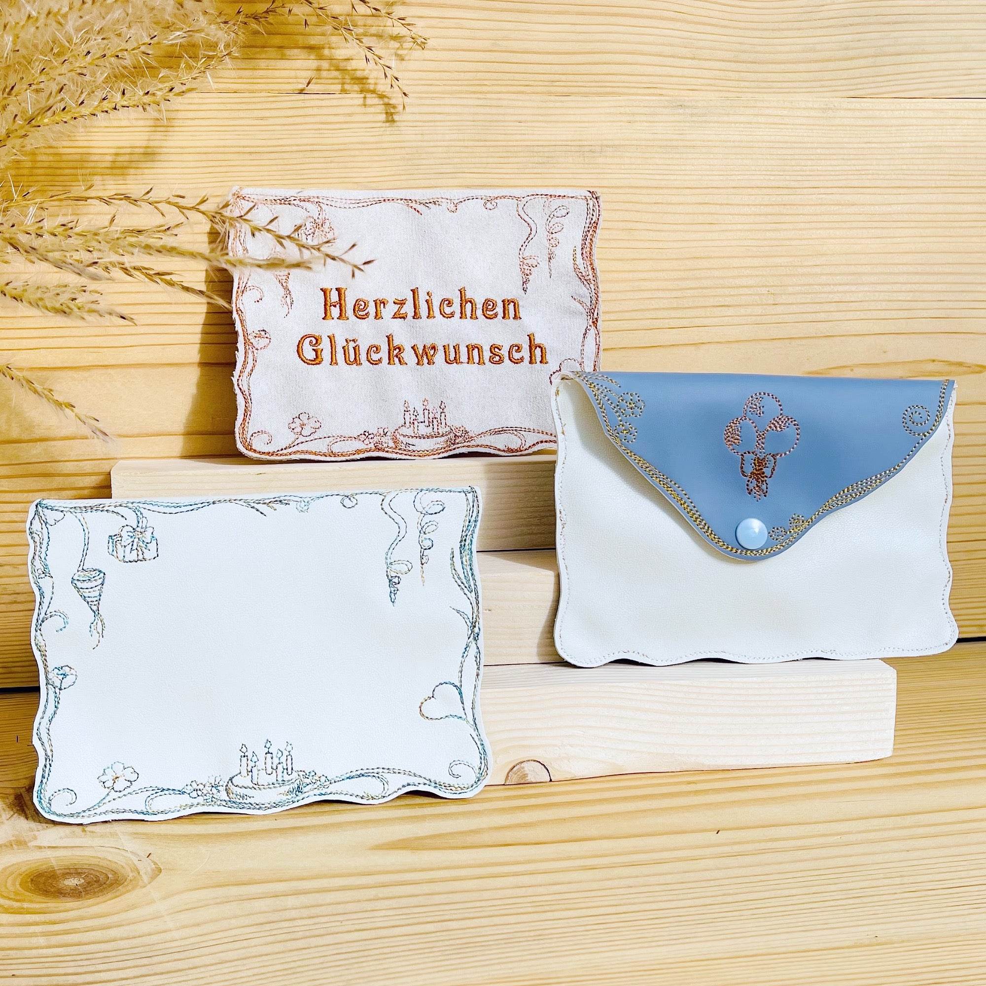 ITH Stickdatei Geburtstag Set 3 Größen, ITH Geschenkumschlag & Geschenkanhänger - Sewando
