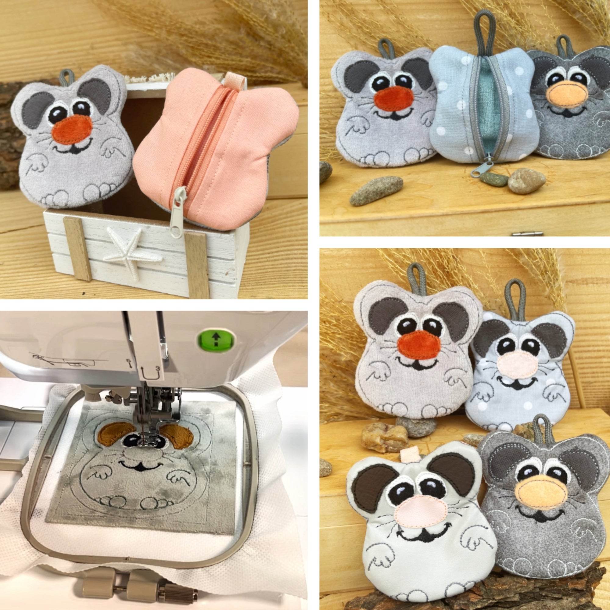 Stickdatei Maus Tasche für 10x10 Rahmen mit Reißverschluss, Zip Bag - Sewando