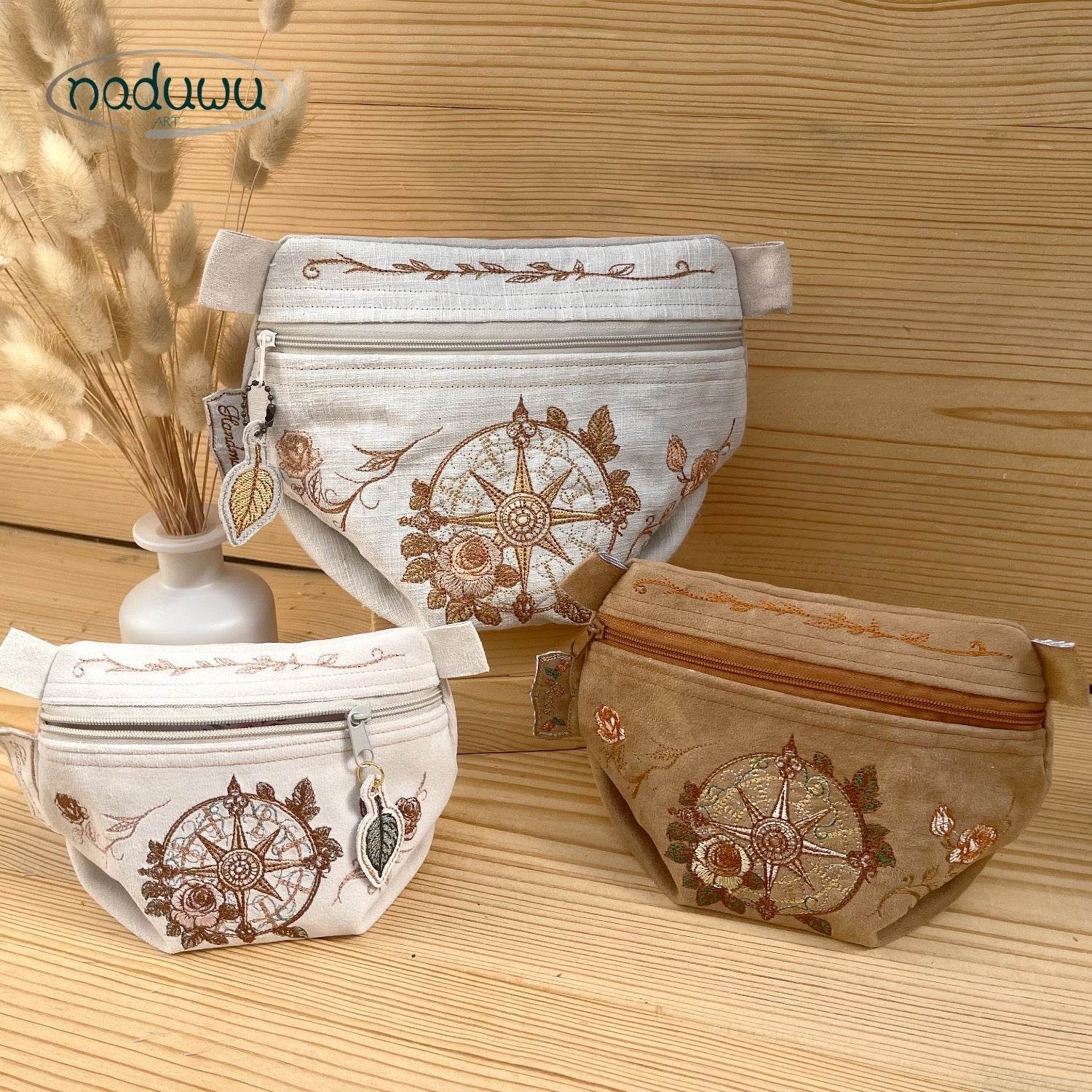 Stickdatei Umhängetasche 3er Set S, M, L, ITH Stickdatei Rosemary Bag - Sewando