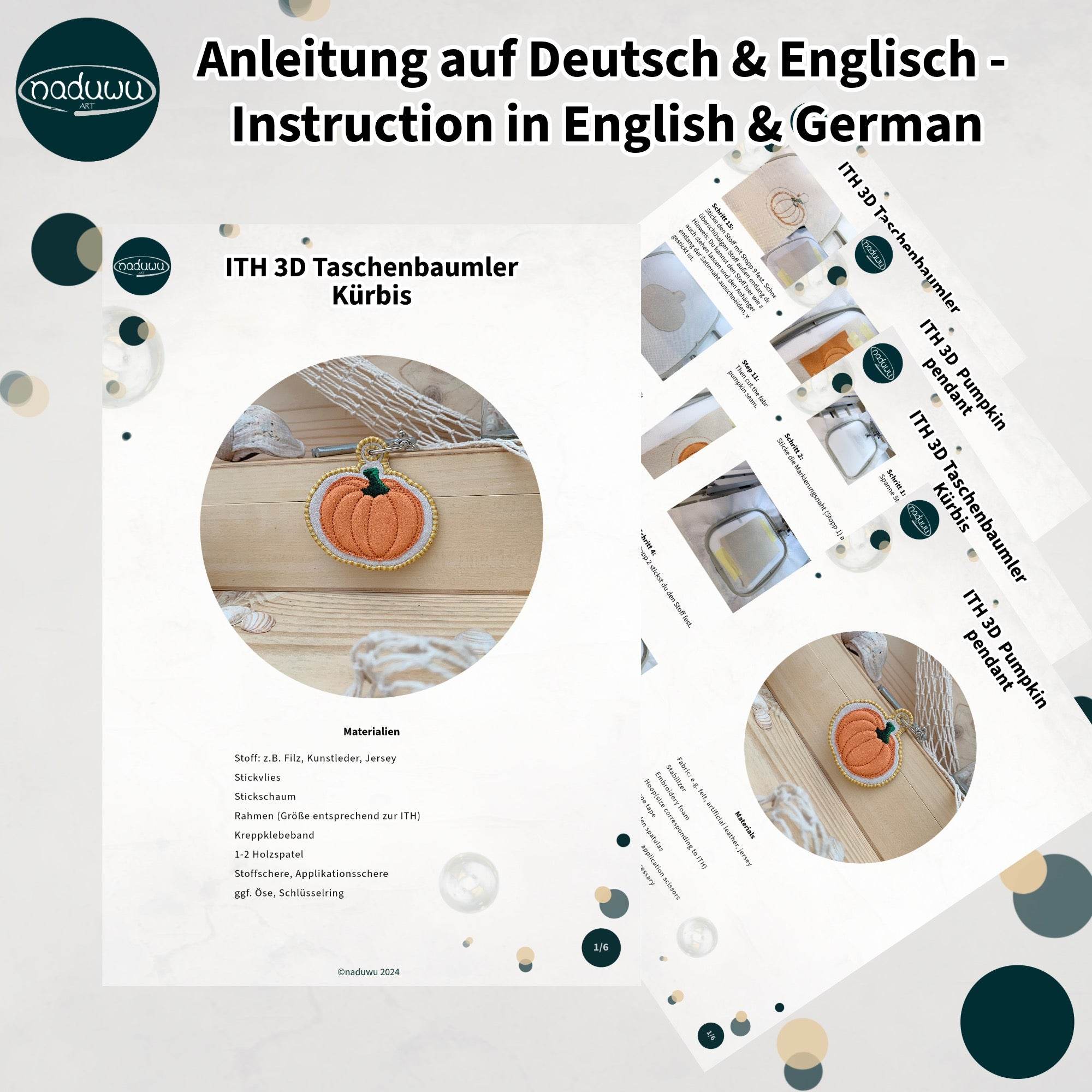 Stickdatei Kürbis 3D Anhänger 7x7, ITH Taschenbaumler - Sewando