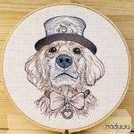 Stickdatei Hund Steampunk Set 7 Größen, Steampunkhund Scribble ab 6x7, Stickdesign Hund mit Fliege und Zylinder - Sewando