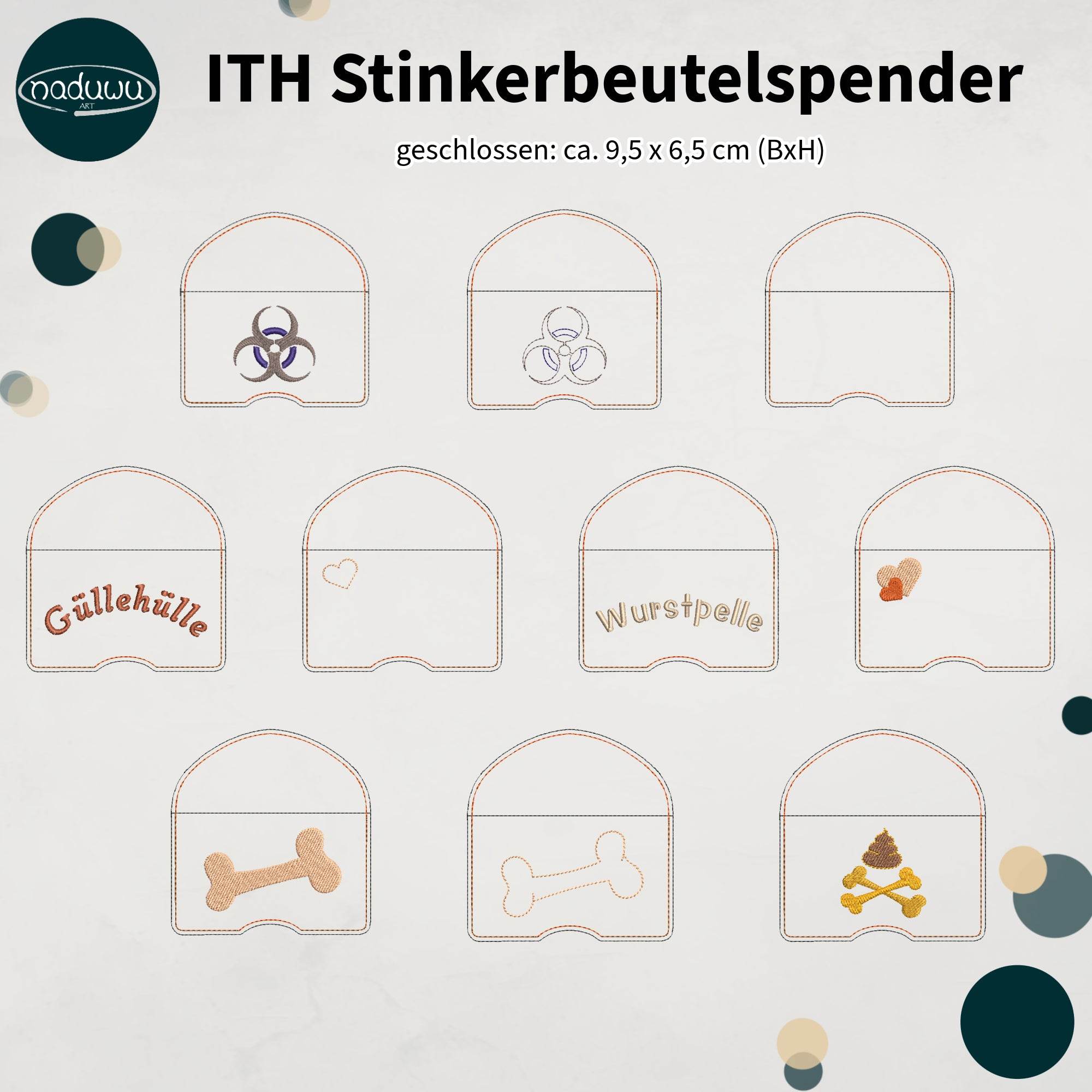 ITH Stickdatei Hundekotbeutelspender 10 Versionen für 10x10 Rahmen - Sewando