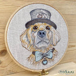 Stickdatei Hund Steampunk Set 7 Größen, Steampunkhund Scribble ab 6x7, Stickdesign Hund mit Fliege und Zylinder - Sewando