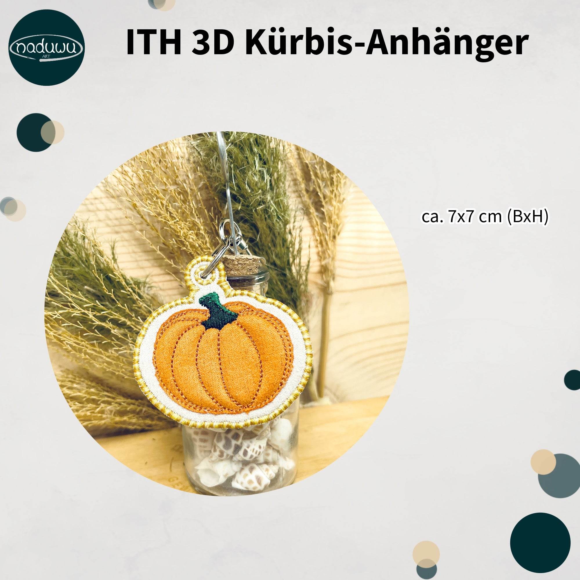 Stickdatei Kürbis 3D Anhänger 7x7, ITH Taschenbaumler - Sewando
