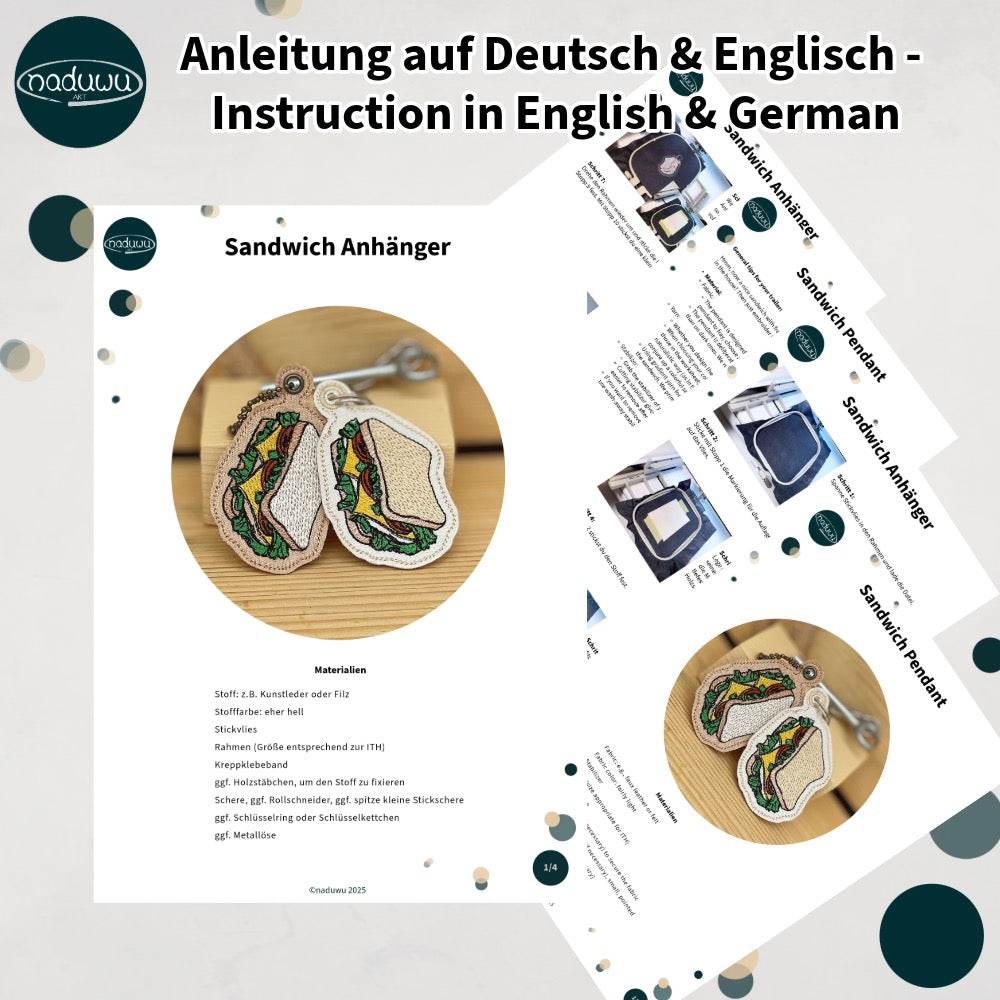 Stickdatei Sandwich Anhänger 9x6, lustiger ITH Anhänger - Sewando
