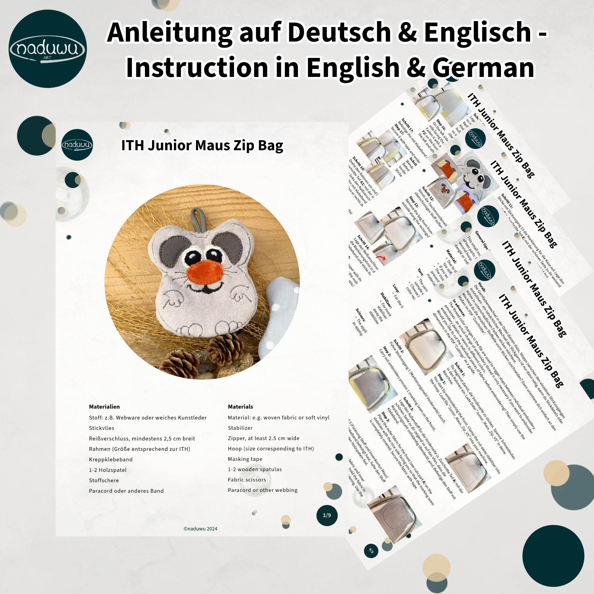 Stickdatei Maus Tasche für 10x10 Rahmen mit Reißverschluss, Zip Bag - Sewando