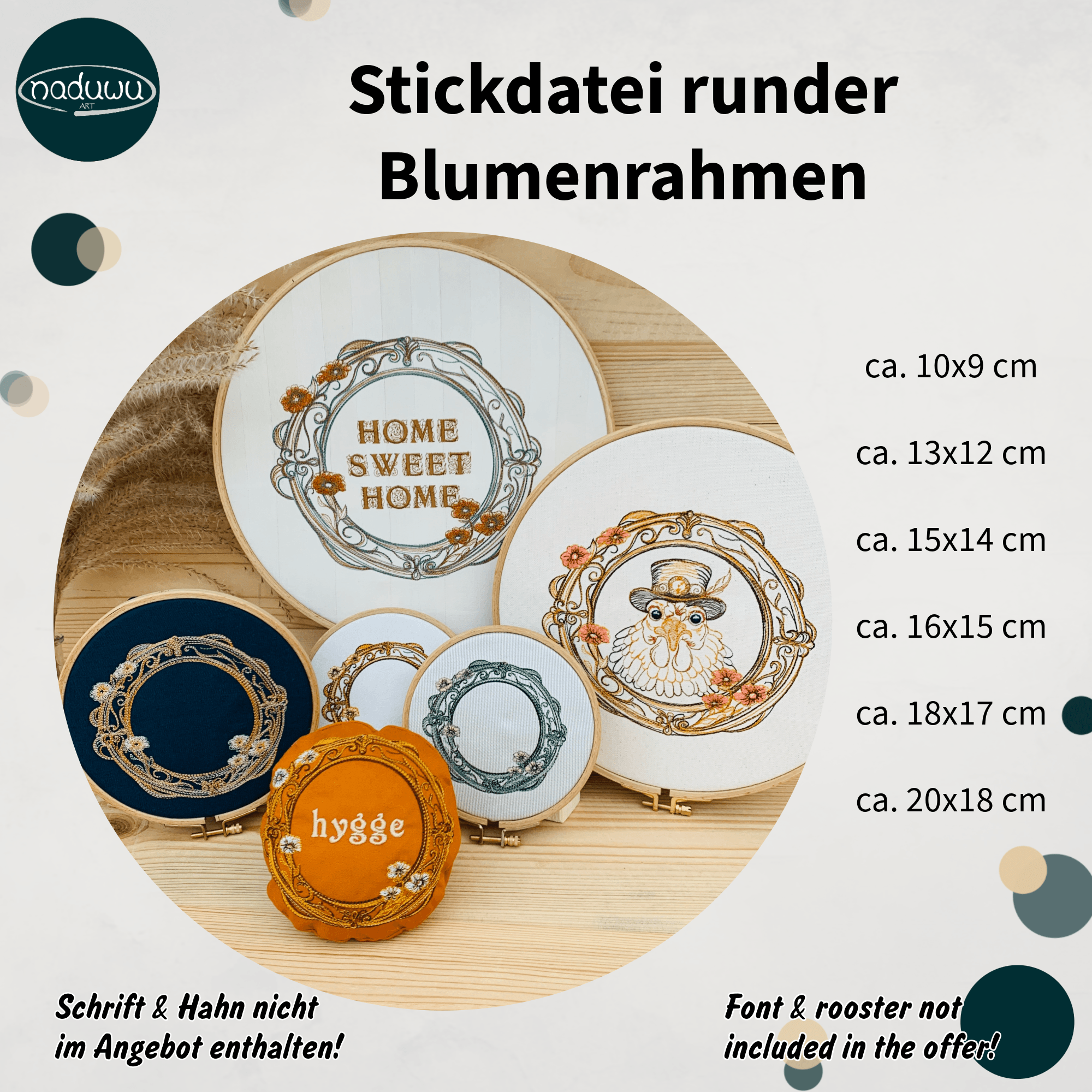 Stickdatei Blumen als Rahmen, Set mit 6 Größen ab 10x10 - Sewando