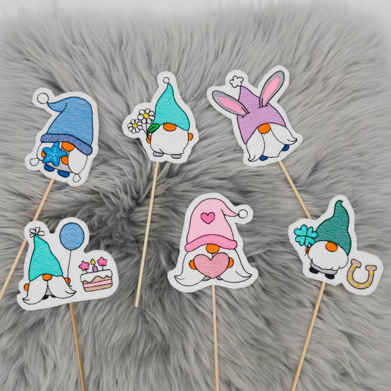 Stickdatei Set Gnome Stabdeko Stabdesign Frühling, Geburtstag, Valentinstag - Sewando