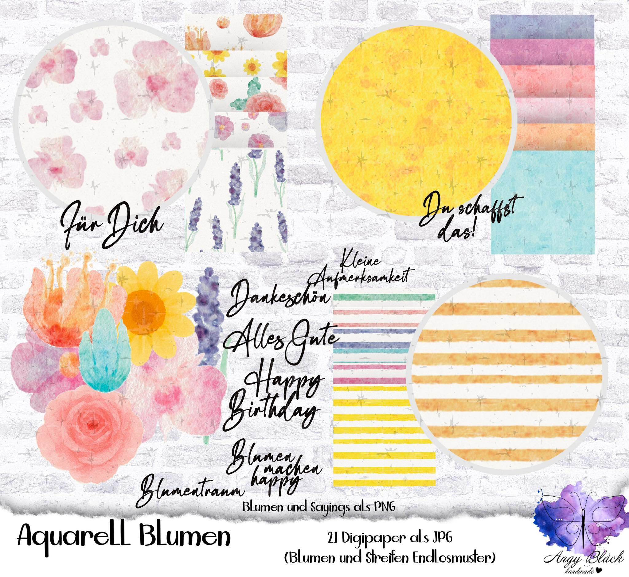 Plotterdatei Digiset Aquarell Blume, elegantes und schlichtes Blumenset - Sewando
