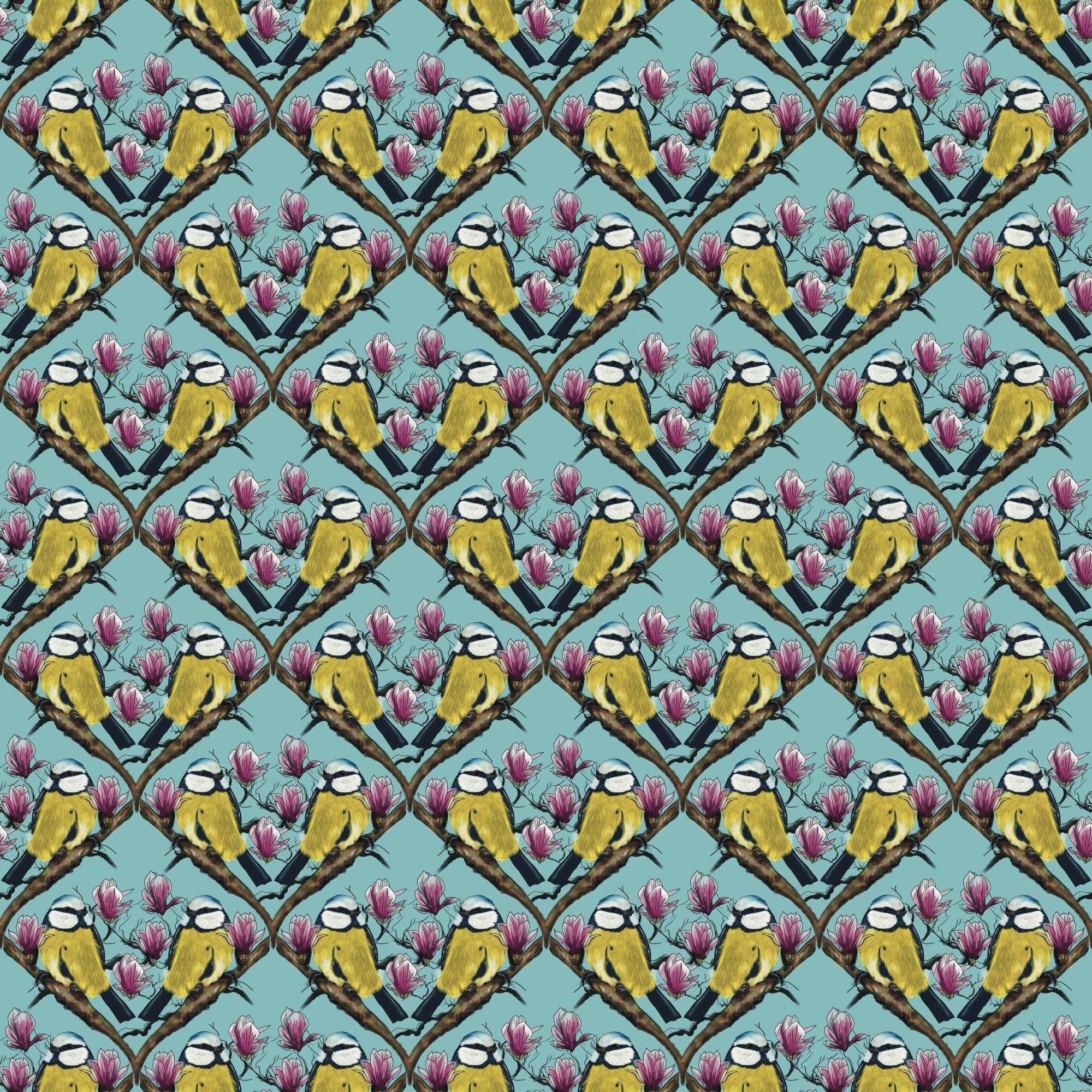 Stoffdesign Blaumeisen und Magnolien - Sewando