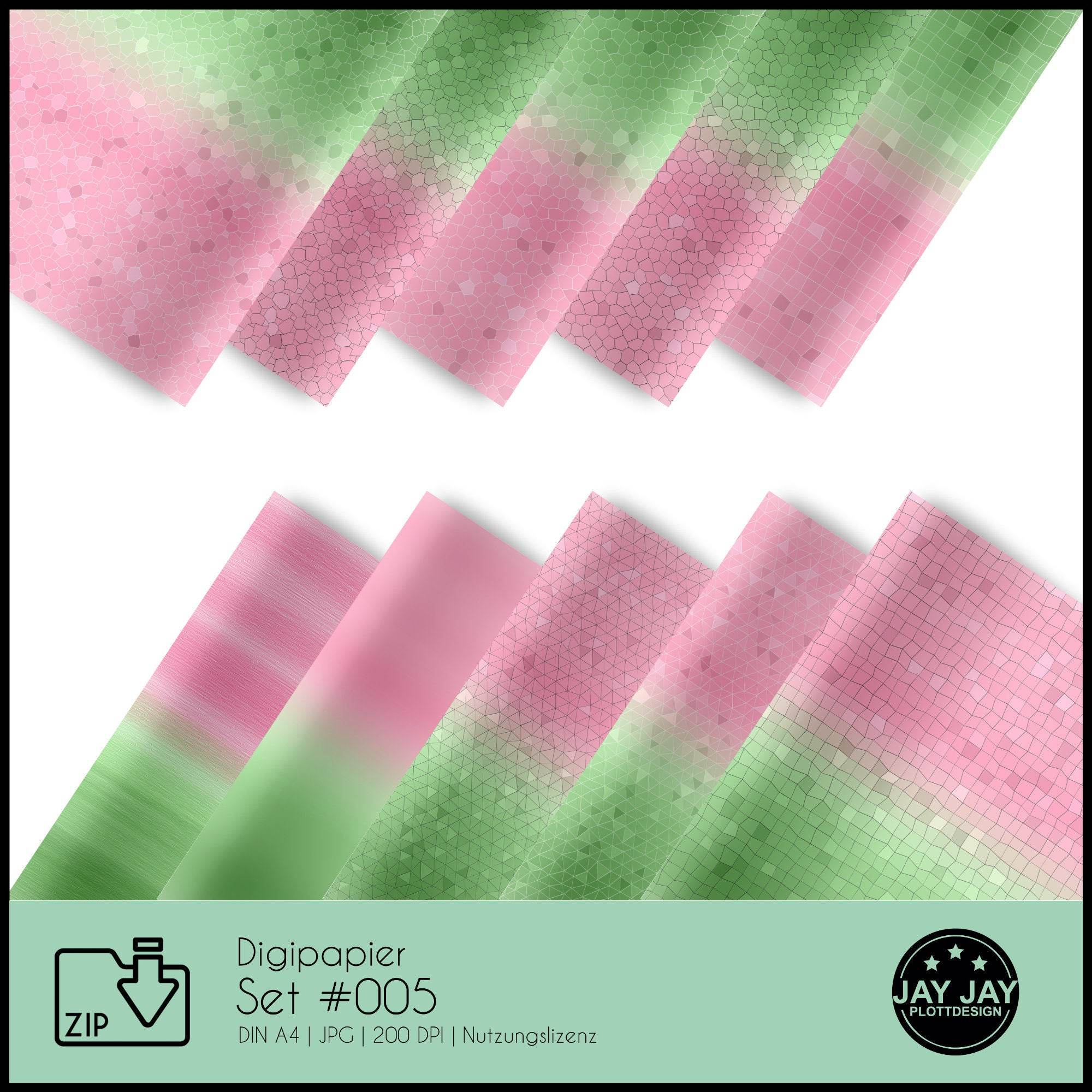 Digipapier-Set #005 (rosa, pink, grün) zum drucken, sublimieren und basteln - Sewando