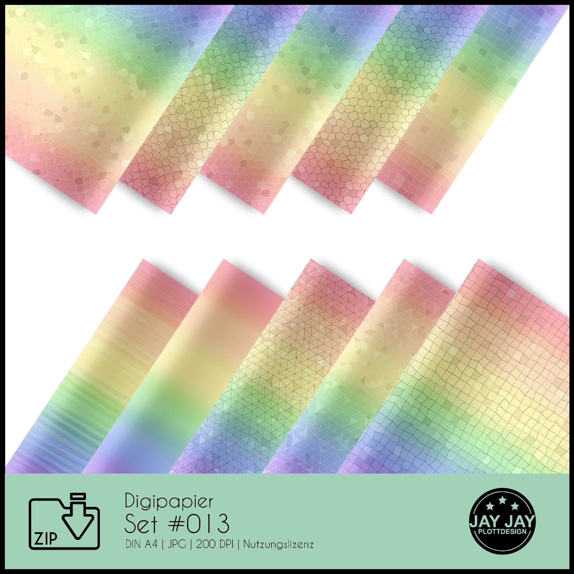 Digipapier-Set #013 (rot, orange, gelb, grün, blau, violtett) zum drucken, sublimieren und basteln - Sewando