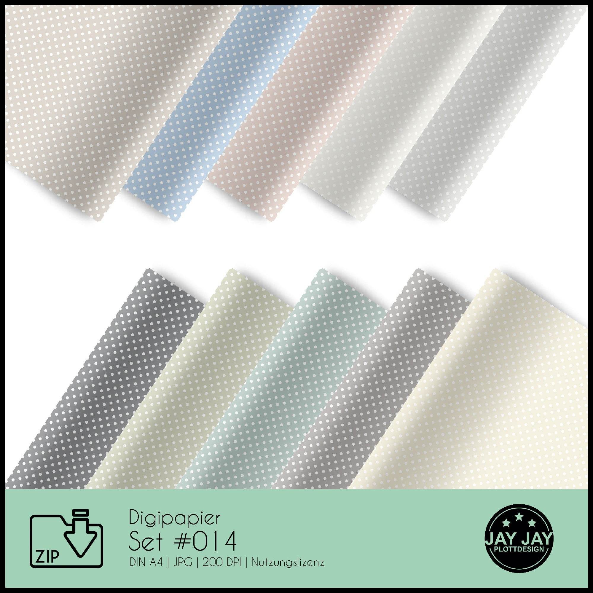 Digipapier-Set #014 (Polkadots grau, beige, blau, grün) drucken, sublimieren, basteln - Sewando
