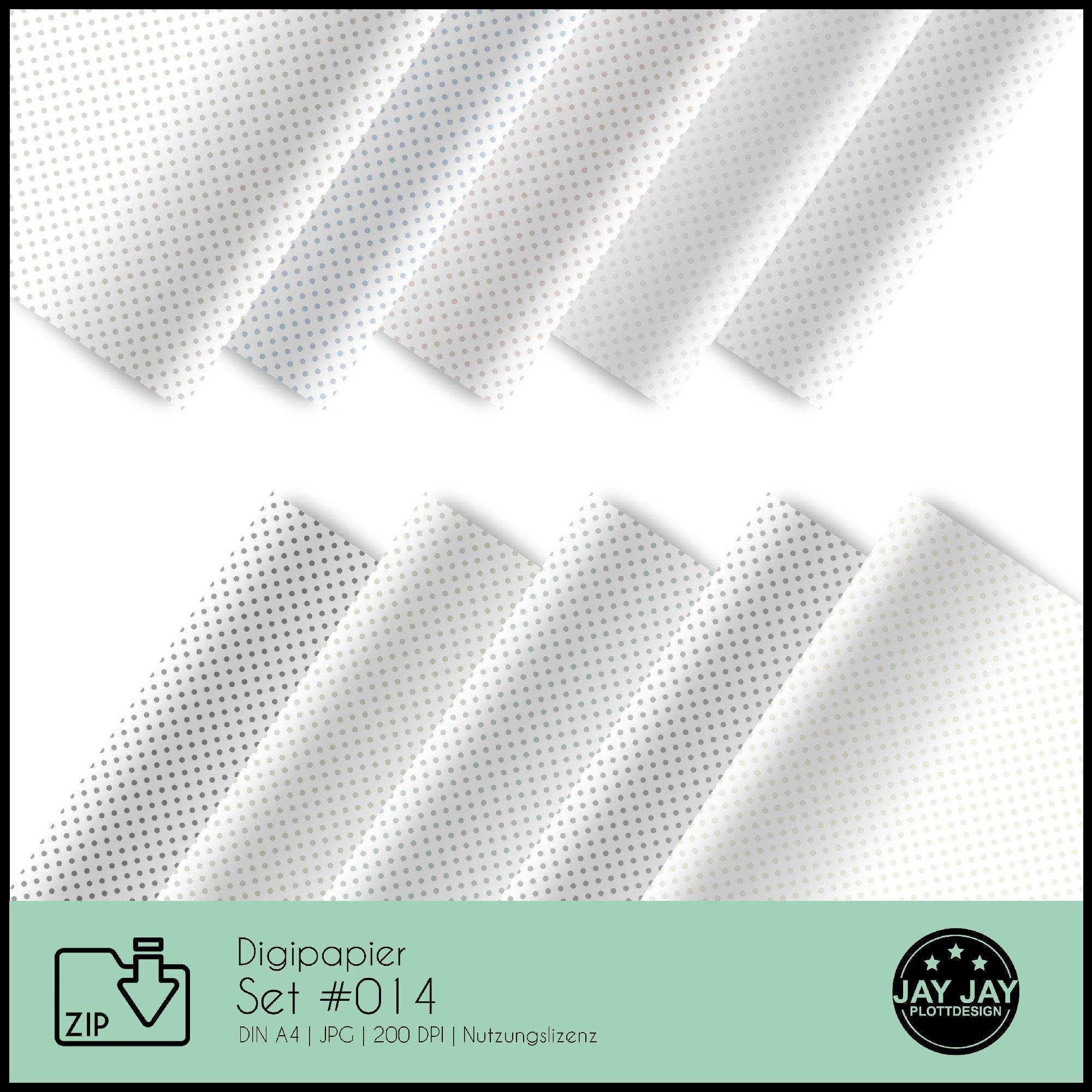 Digipapier-Set #014 (Polkadots grau, beige, blau, grün) drucken, sublimieren, basteln - Sewando