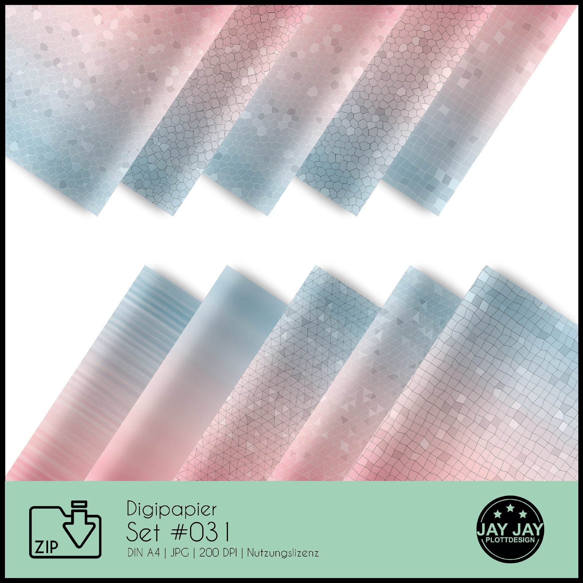 Digipapier-Set #031 (wasserblau, rosa, lachs) zum drucken, sublimieren und basteln - Sewando