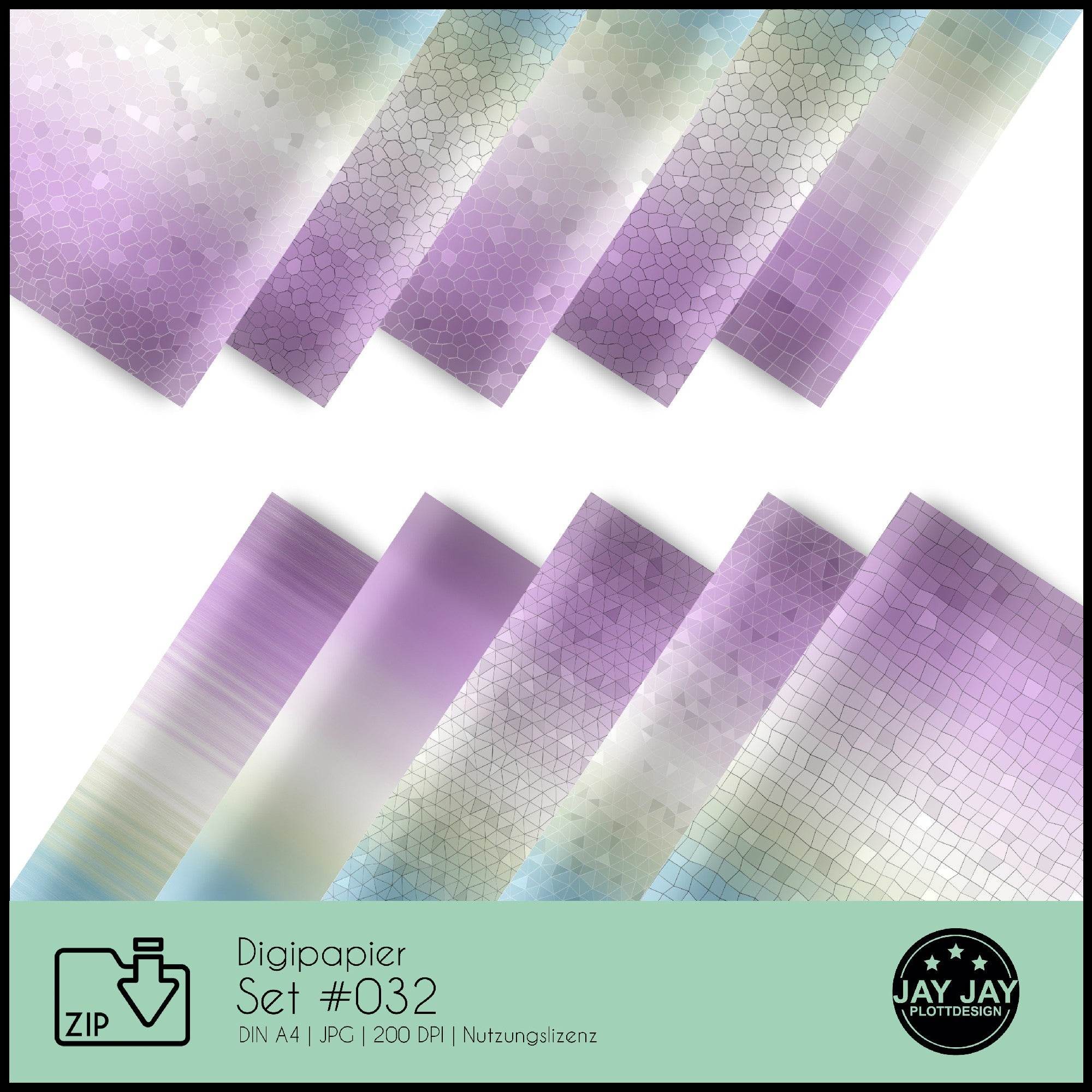Digipapier-Set #032 (lila, grau, grün, blau) zum drucken, sublimieren und basteln - Sewando