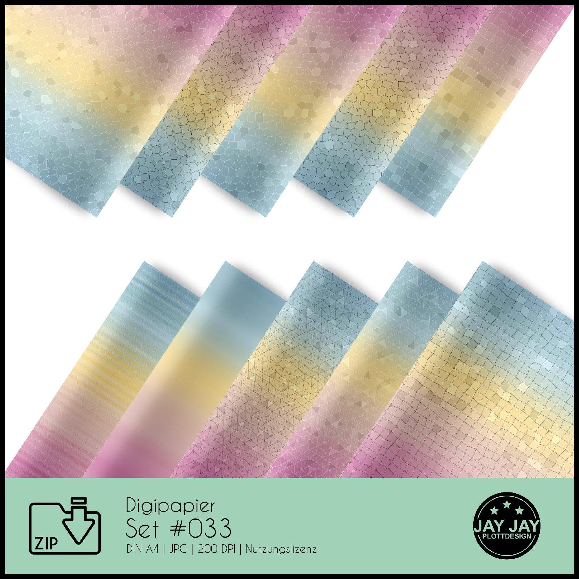Digipapier-Set #033 (blau, gelb, pink) zum drucken, sublimieren und basteln - Sewando