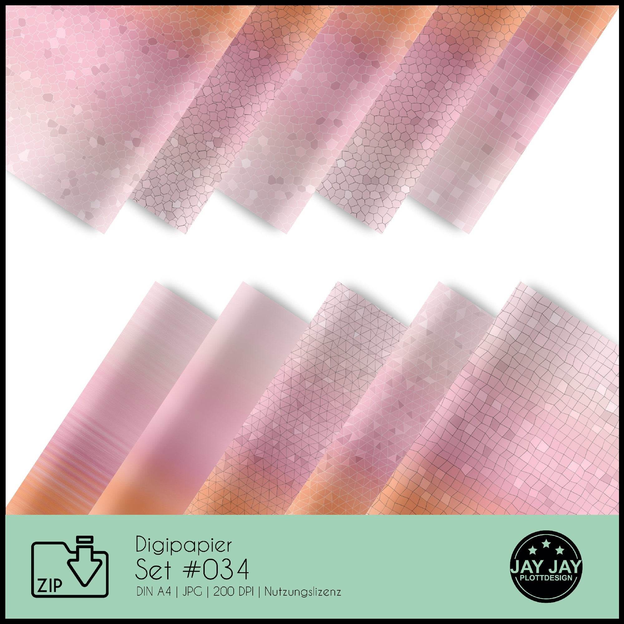 Digipapier-Set #034 (altrosa, pink, orange) zum drucken, sublimieren und basteln - Sewando