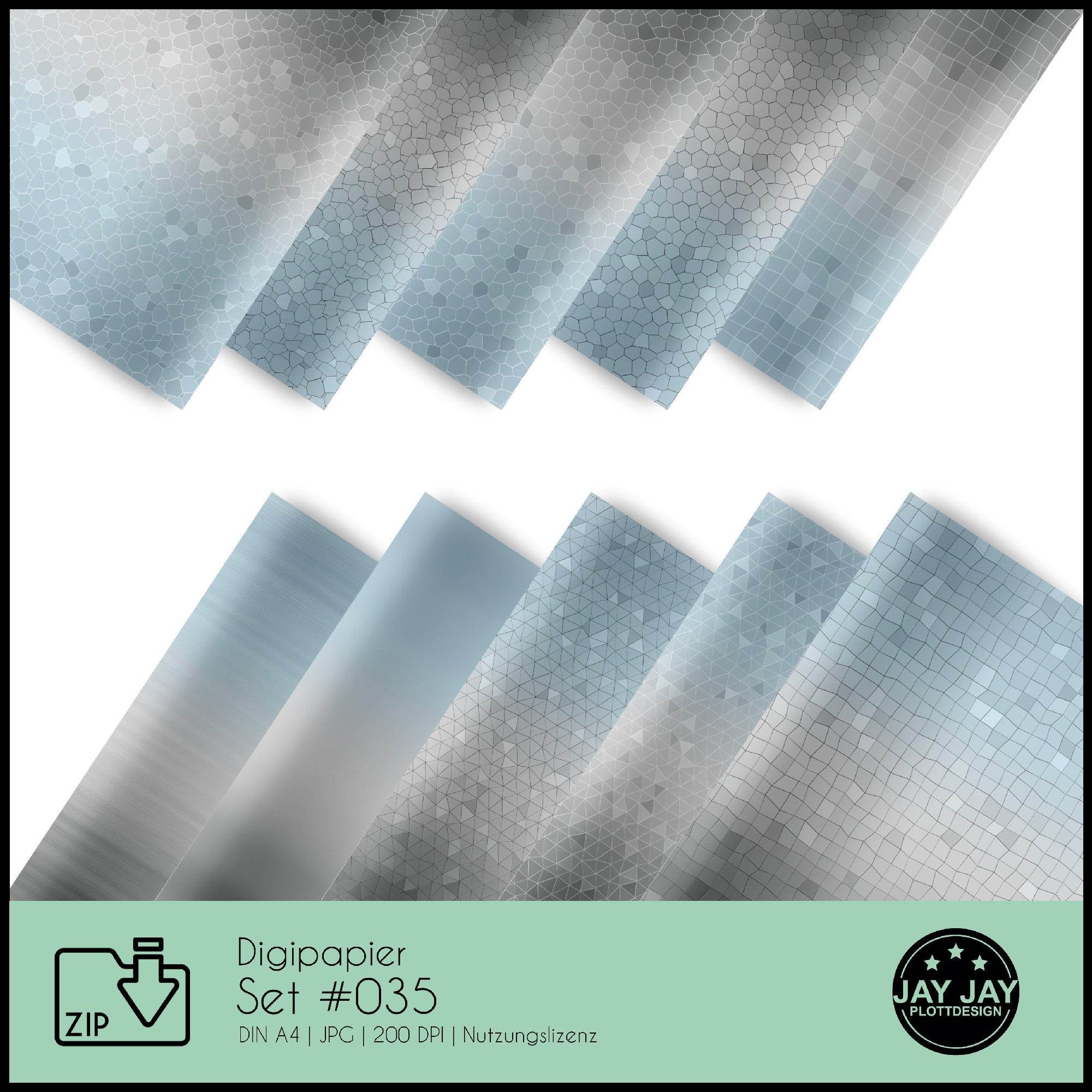 Digipapier-Set #035 (blau, grau, dunkelgrau) zum drucken, sublimieren und basteln - Sewando