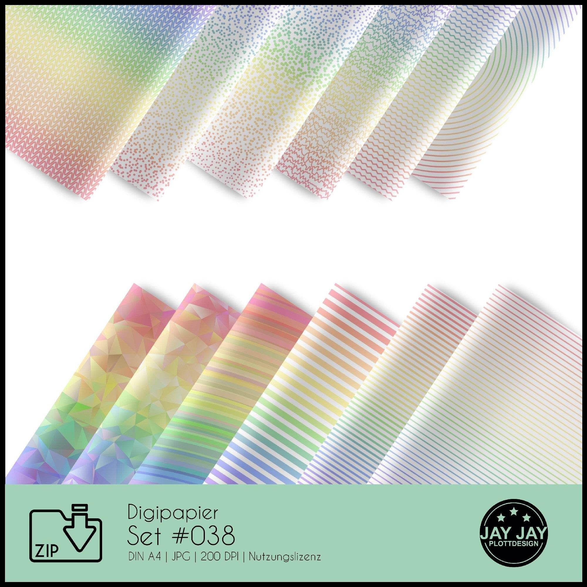 Digipapier-Set #038 (rot, orange, gelb, grün, blau, lila) zum drucken, sublimieren und basteln - Sewando