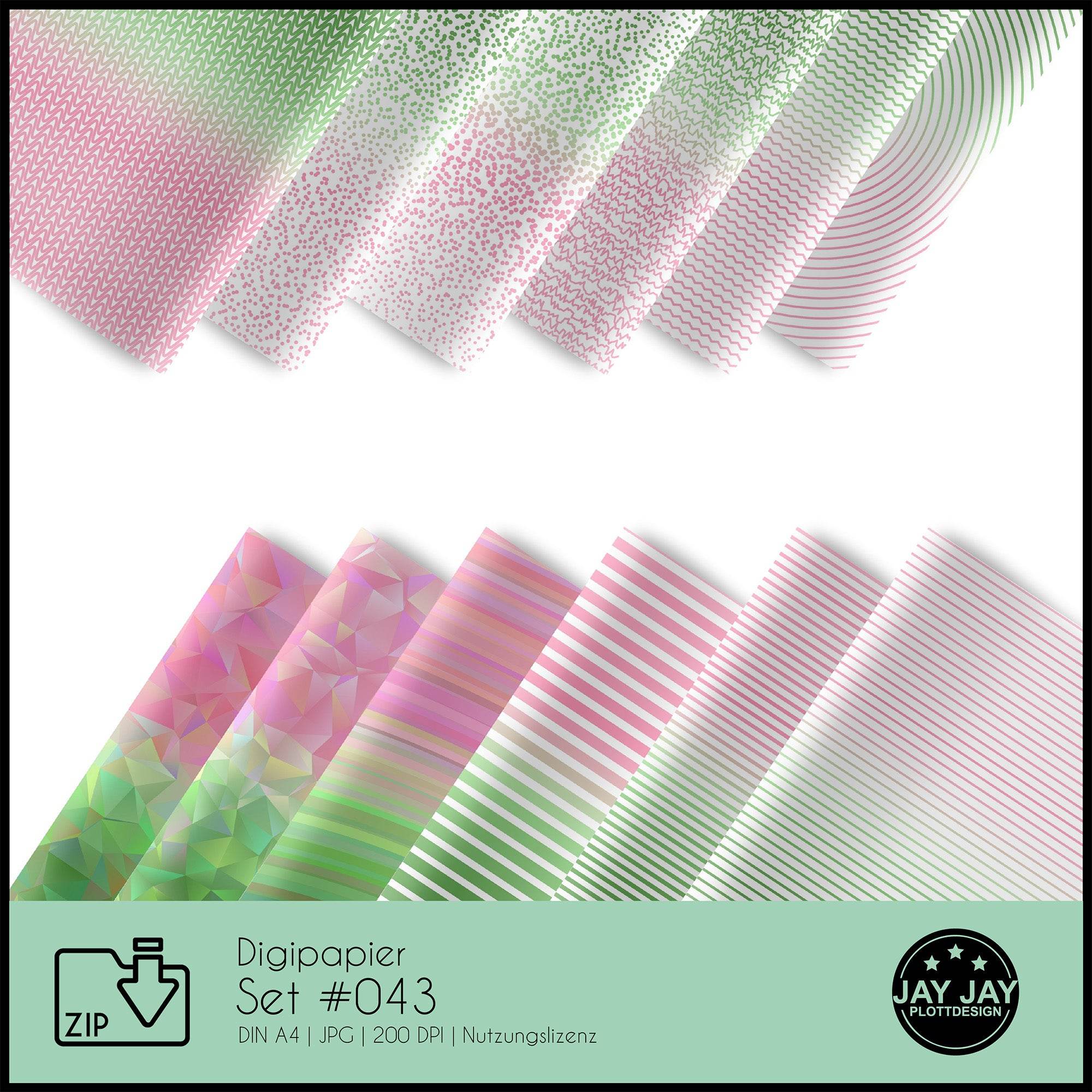 Digipapier-Set #043 (pink und grün) zum drucken, sublimieren und basteln - Sewando