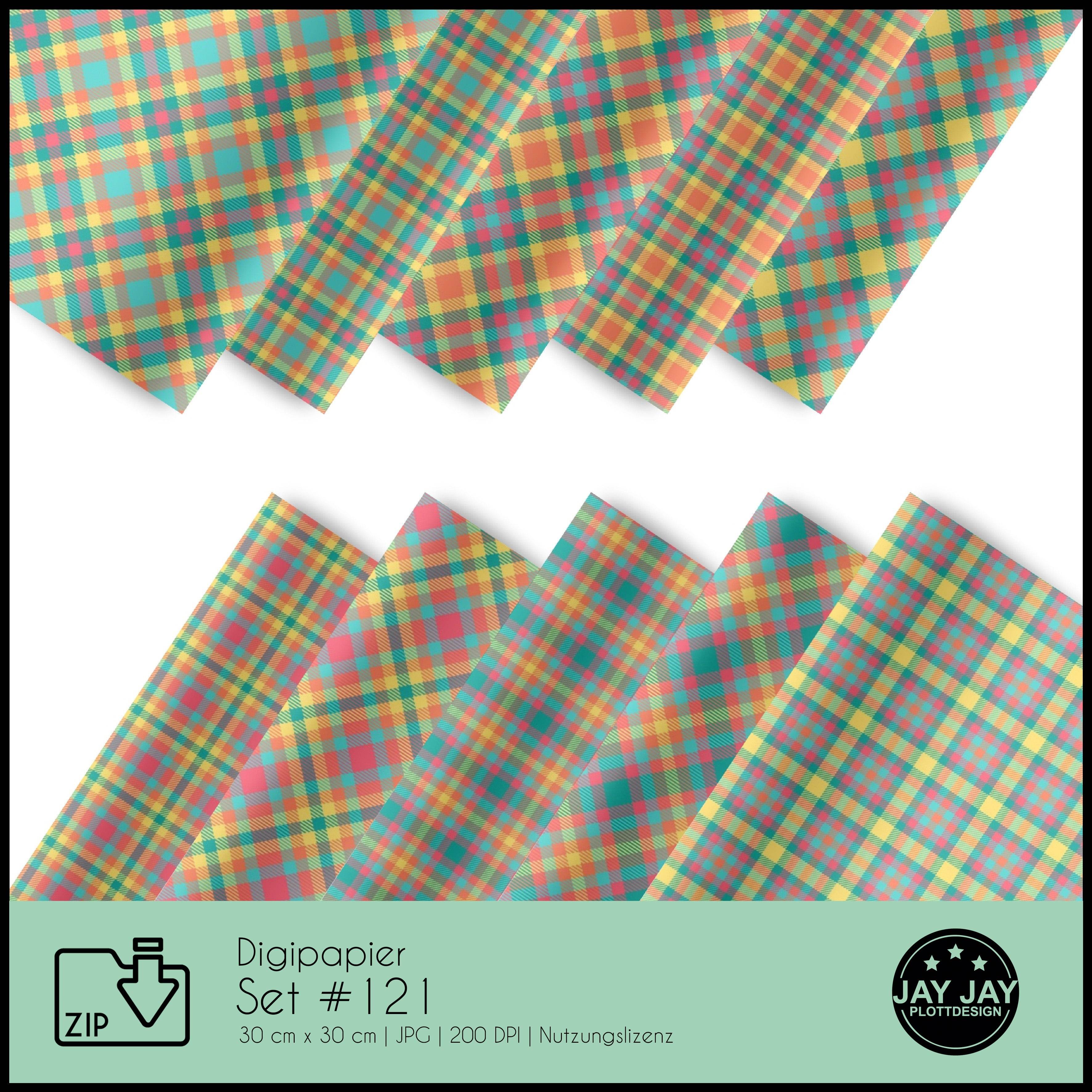 Digipapier-Set #121 (rot, orange, gelb, grün, blau) zum drucken, sublimieren und basteln - Sewando
